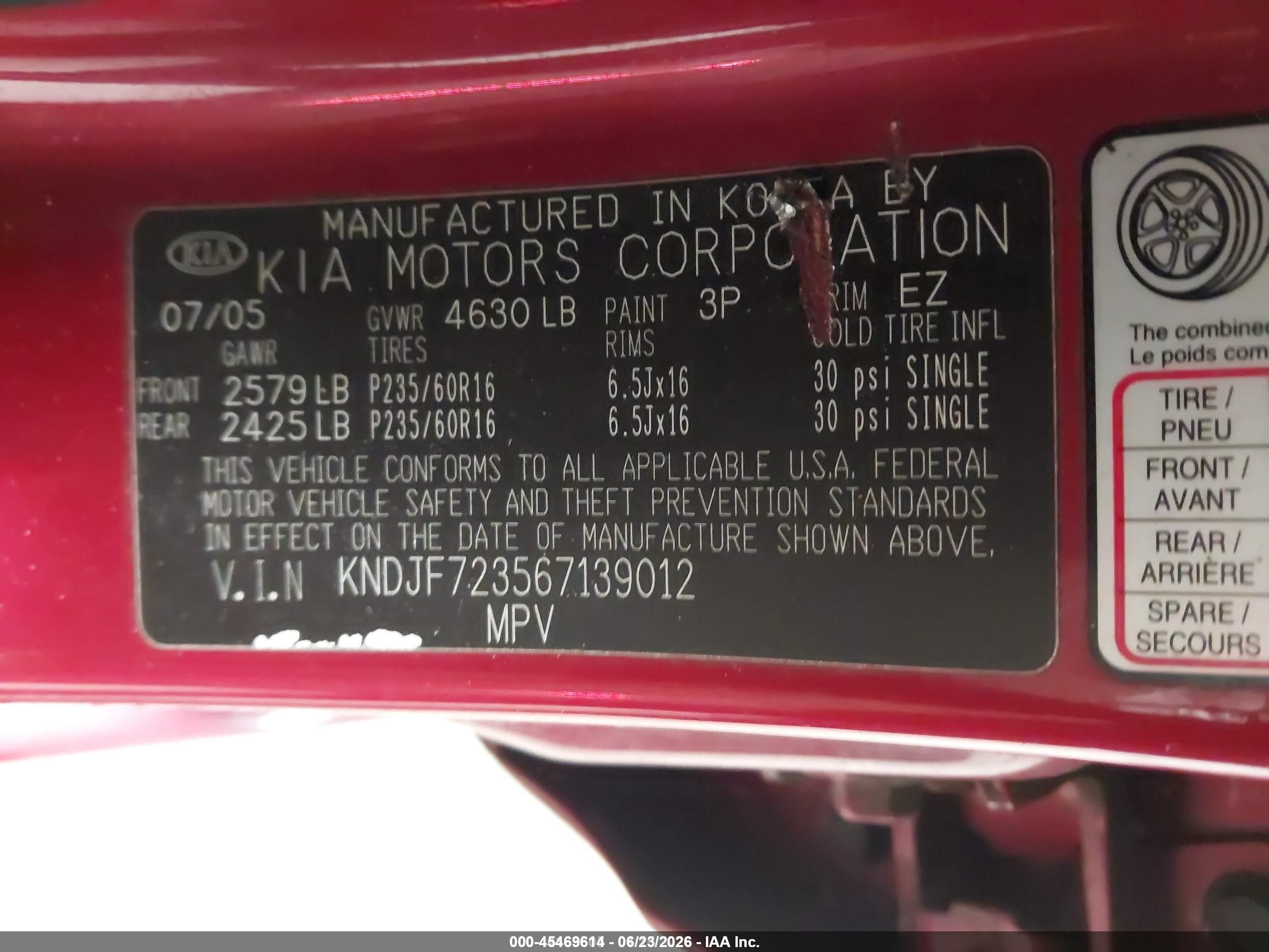 2006 Kia Sportage Ex V6/lx Red vin: KNDJF723567139012