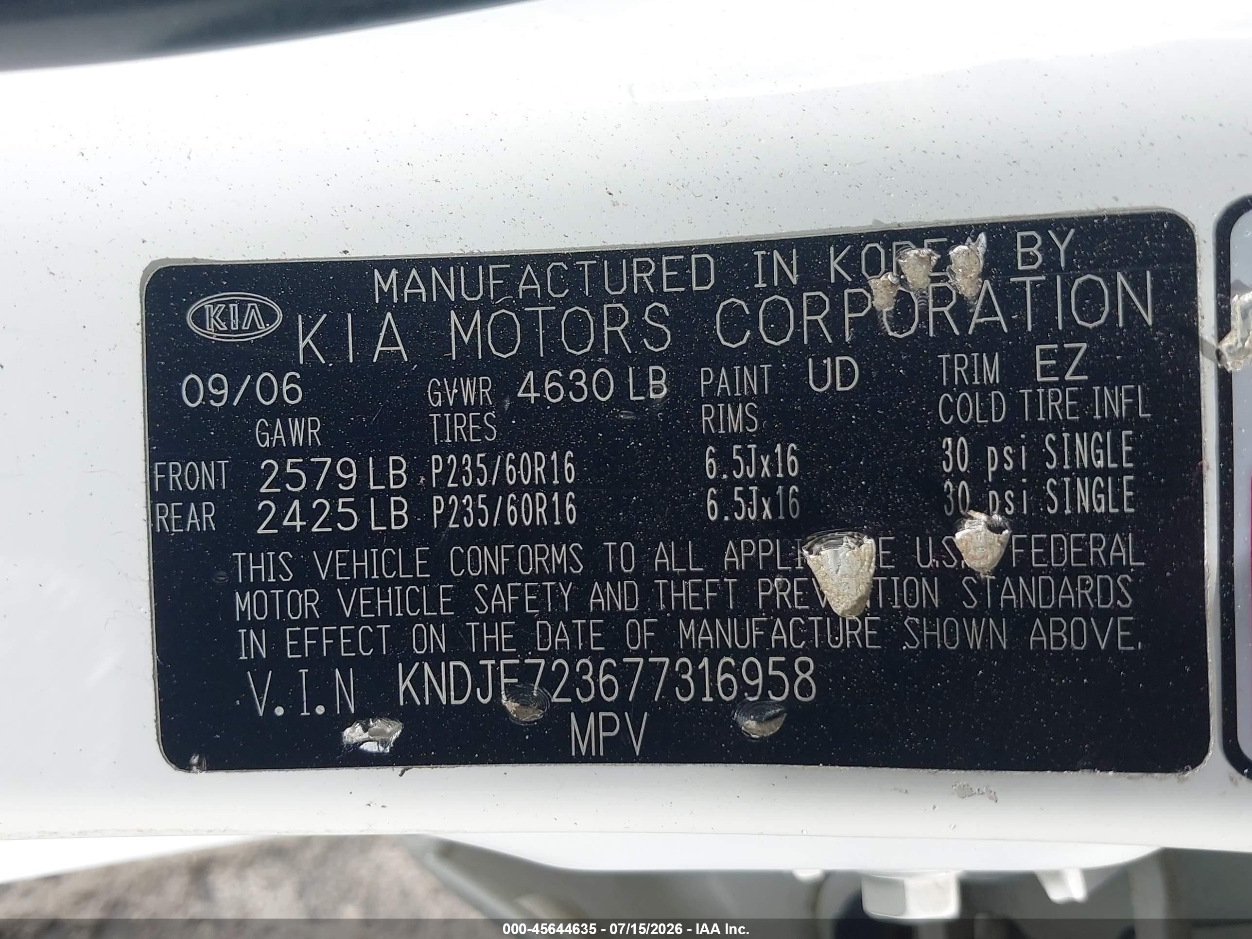 2007 Kia Sportage Lx V6 White vin: KNDJF723677316958