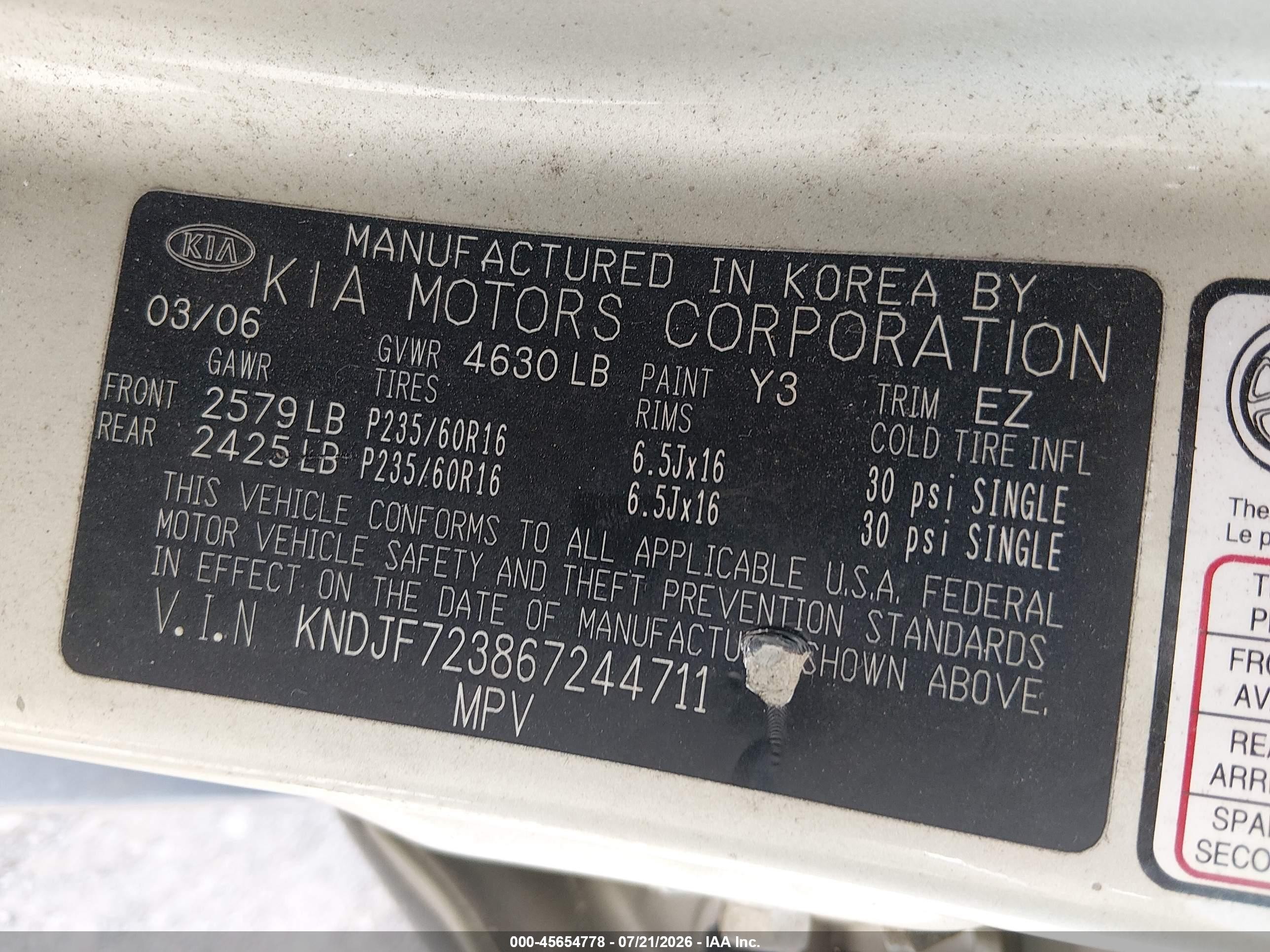 2006 Kia Sportage Ex V6/lx V6 Золотой vin: KNDJF723867244711