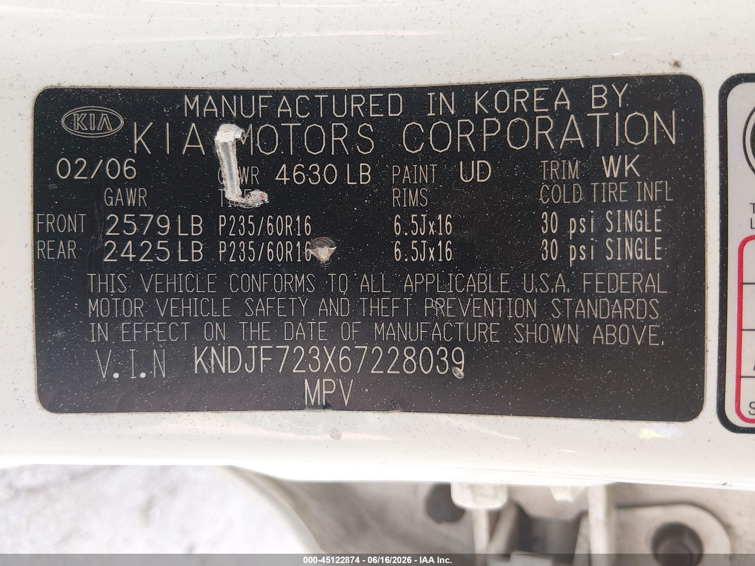 2006 Kia Sportage Ex V6/lx V6 White vin: KNDJF723X67228039