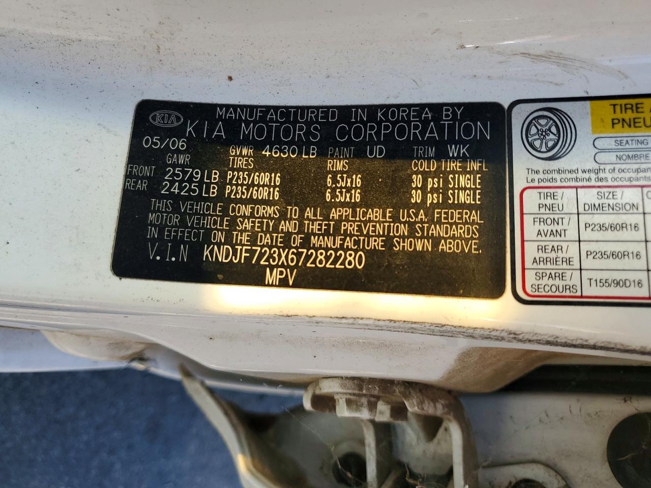 2006 Kia Sportage Lx White vin: KNDJF723X67282280