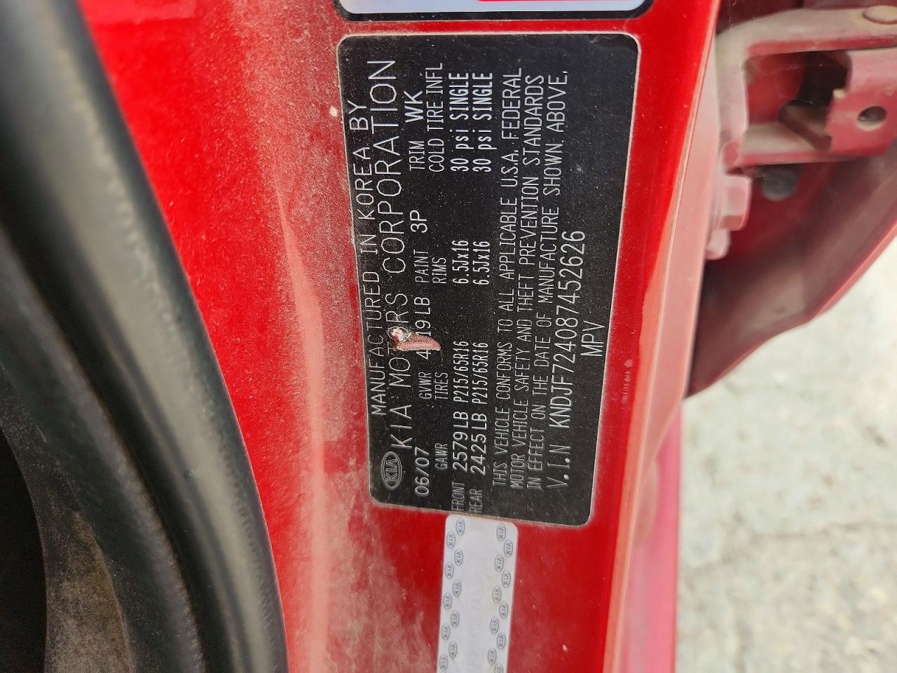 2008 Kia Sportage Lx Red vin: KNDJF724087452626