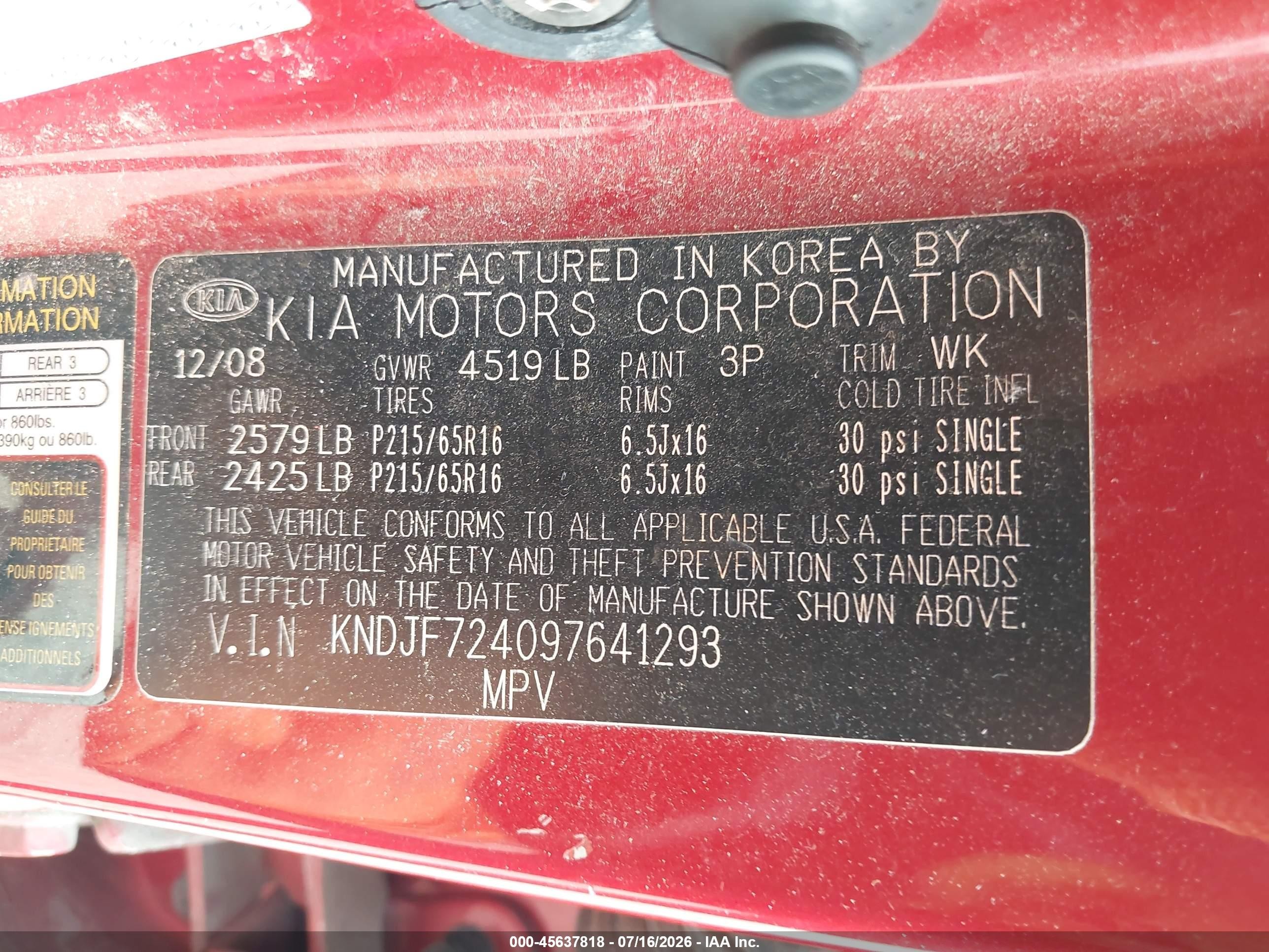 2009 Kia Sportage Lx Red vin: KNDJF724097641293
