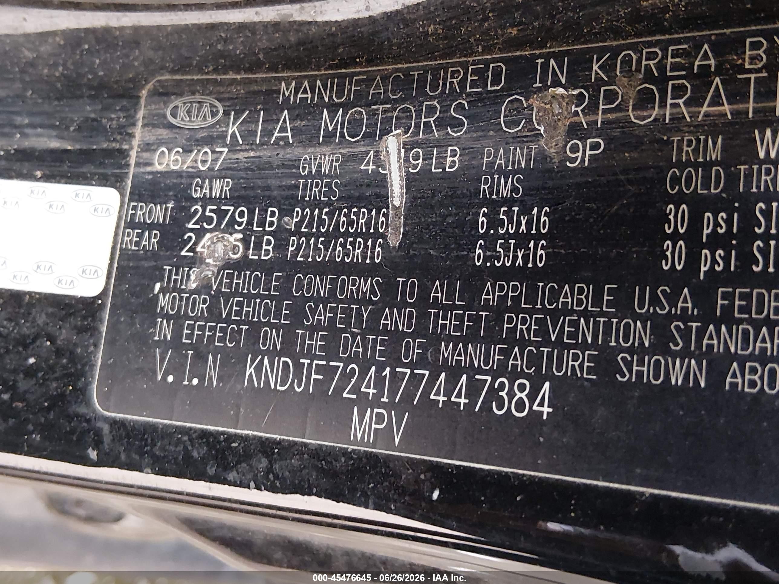 2007 Kia Sportage Lx Black vin: KNDJF724177447384