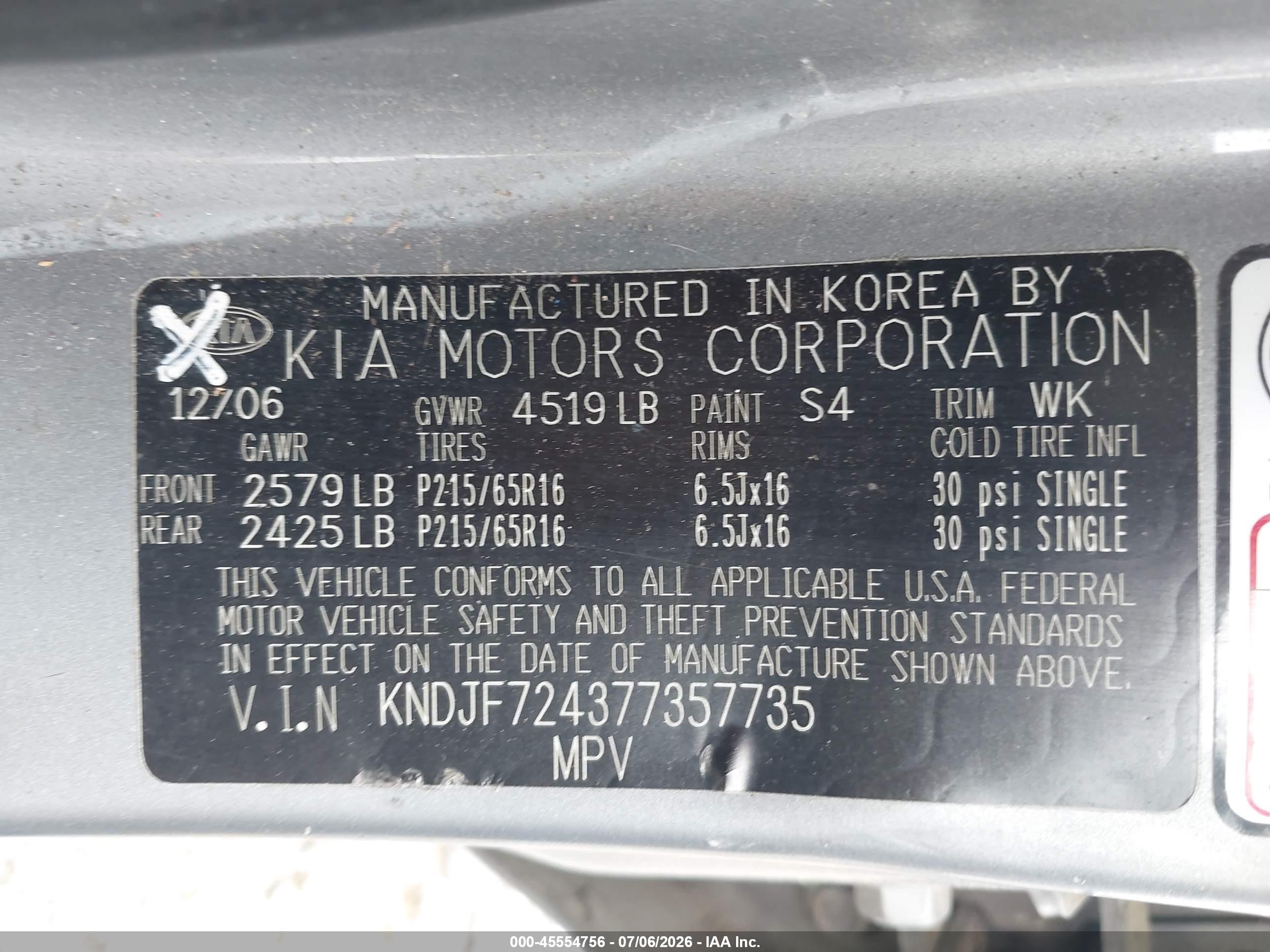 2007 Kia Sportage Lx Gray vin: KNDJF724377357735