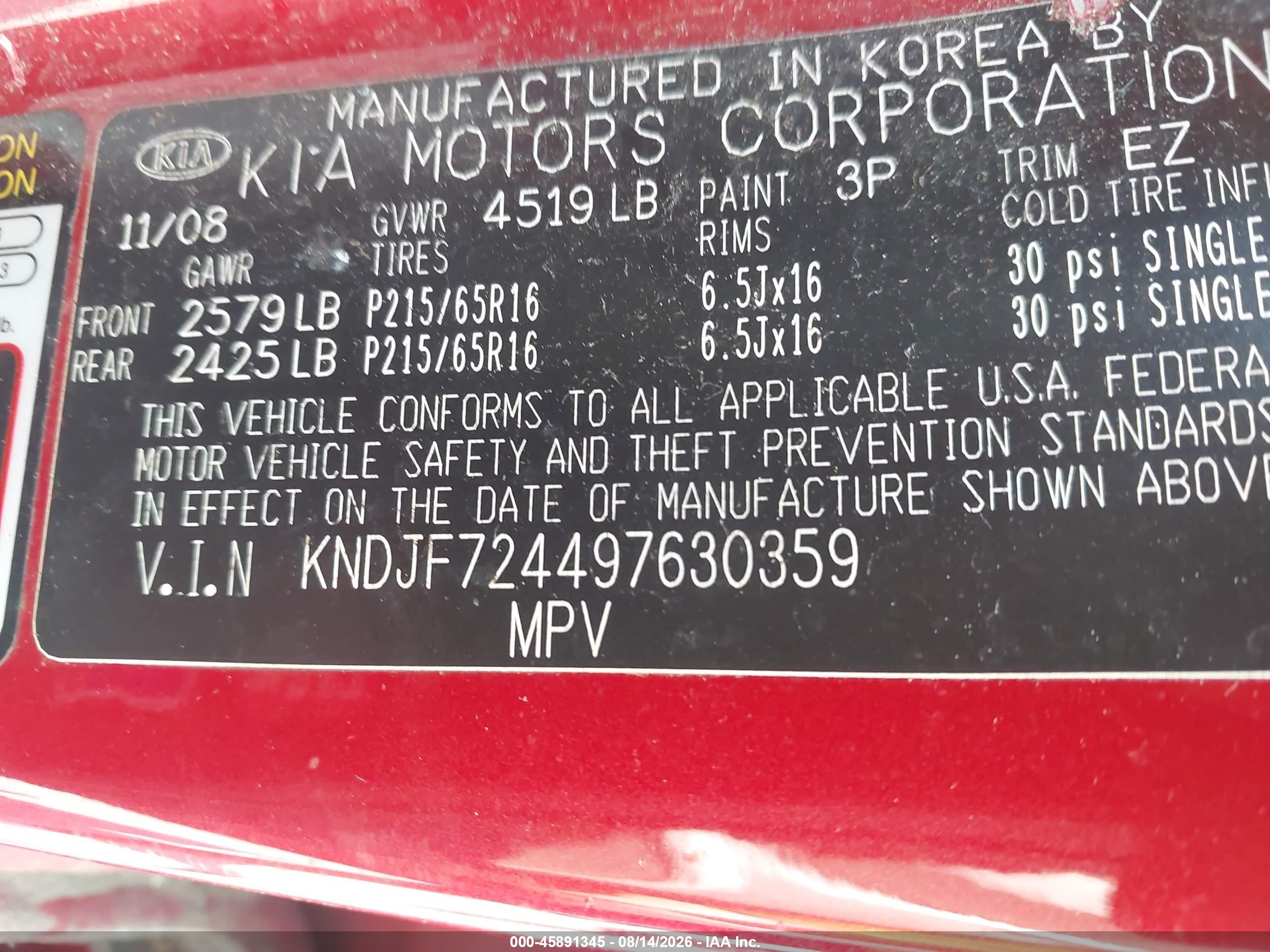 2009 Kia Sportage Lx Red vin: KNDJF724497630359