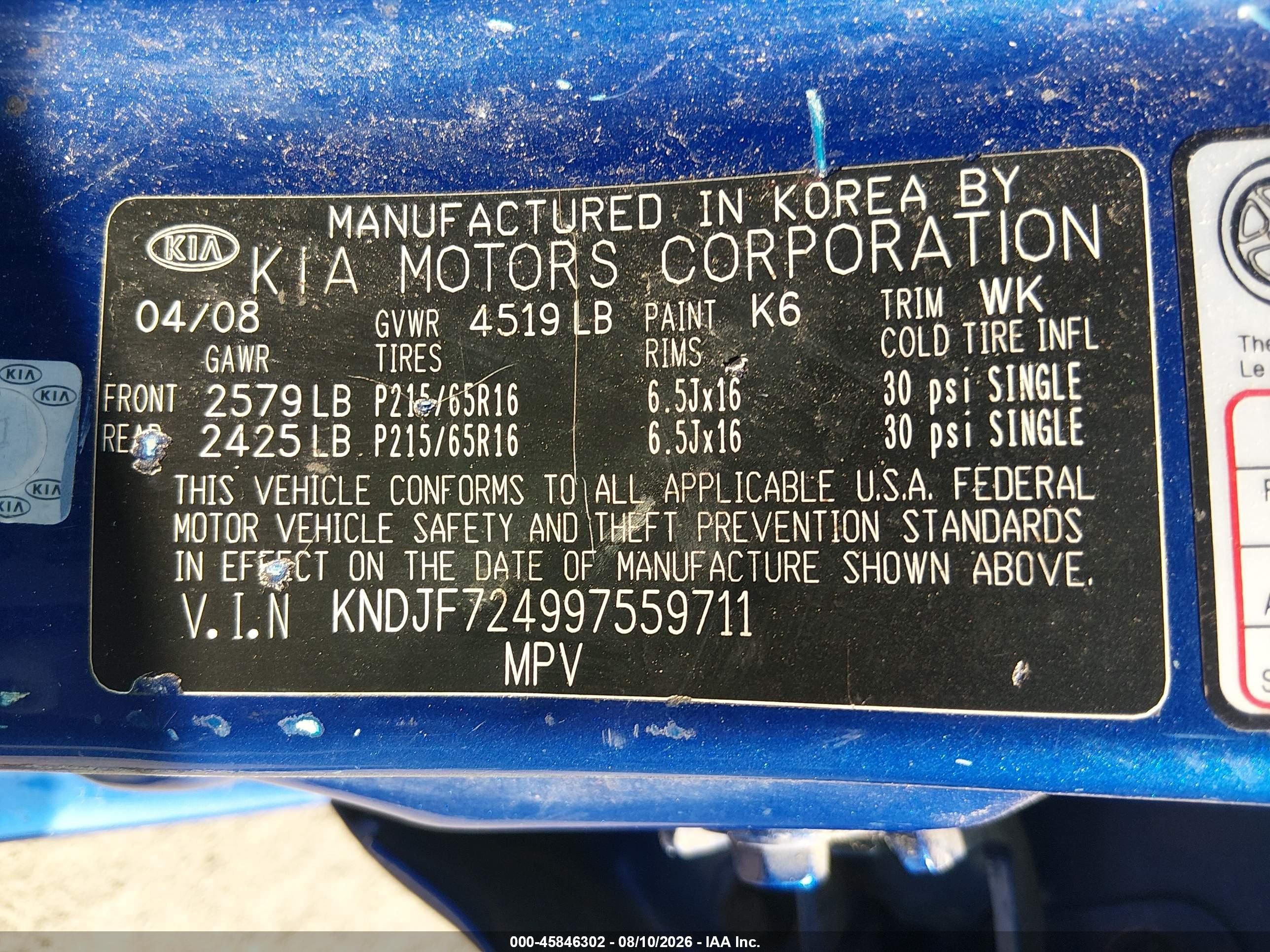 2009 Kia Sportage Lx Blue vin: KNDJF724997559711