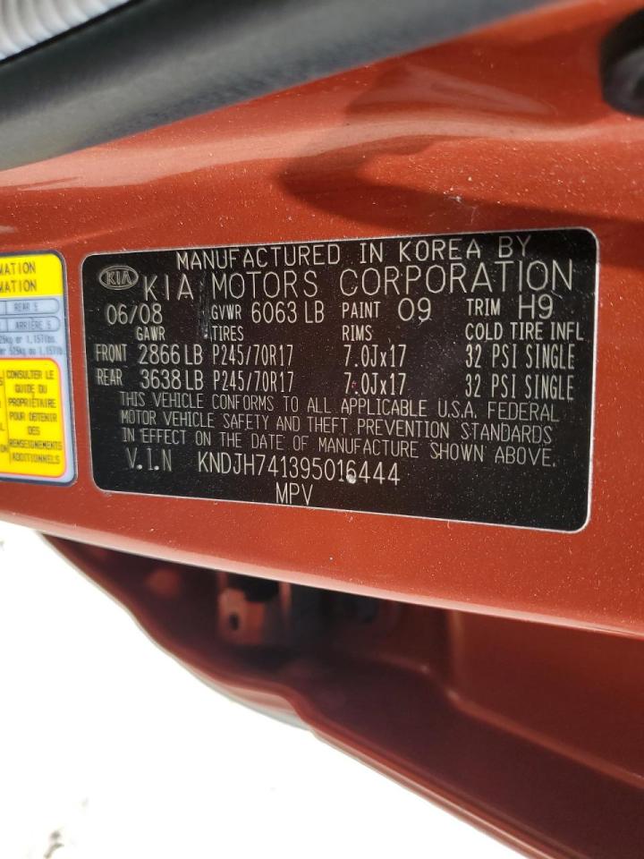 2009 Kia Borrego Lx Orange vin: KNDJH741395016444