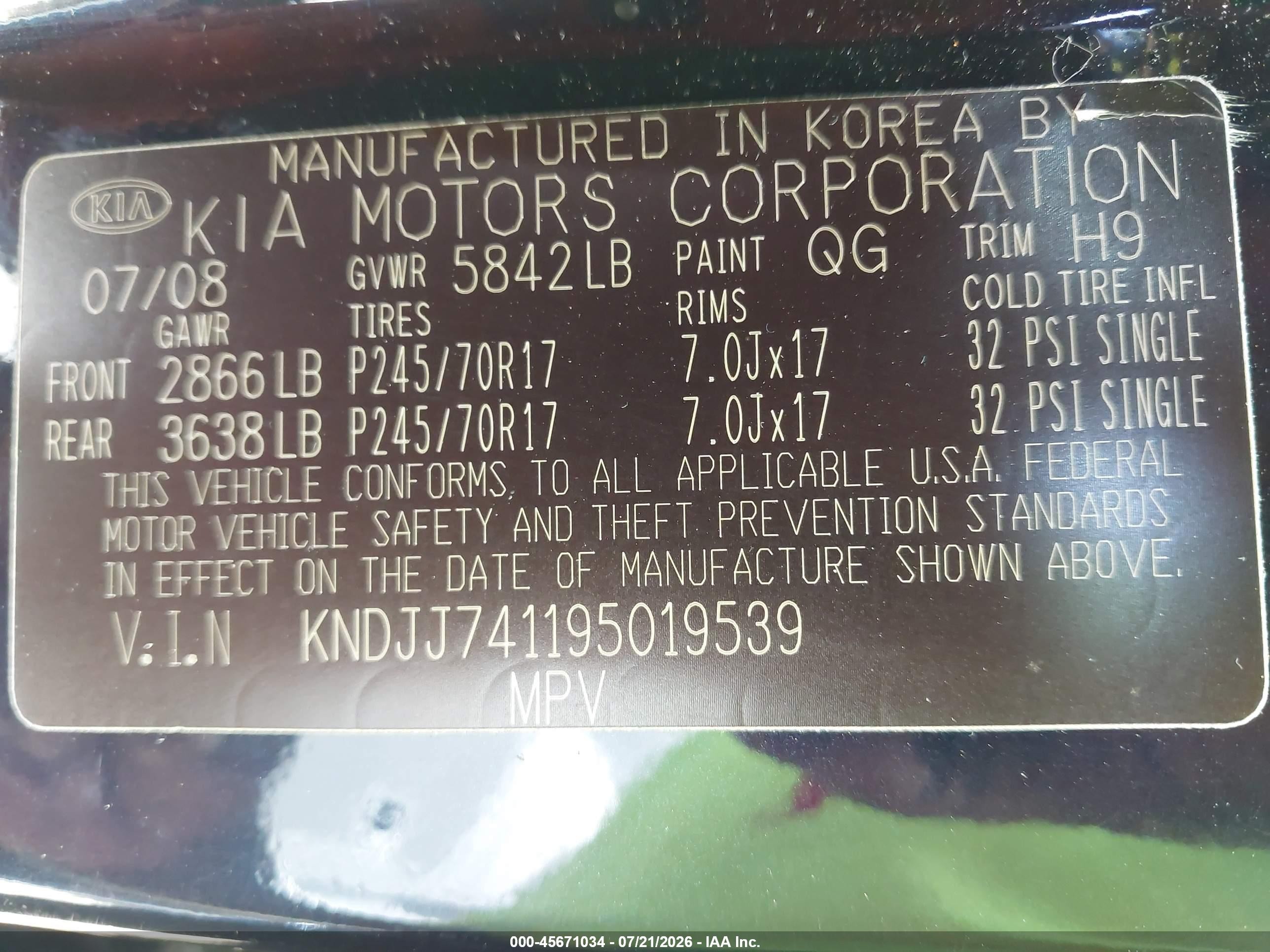 2009 Kia Borrego Ex V6 Black vin: KNDJJ741195019539