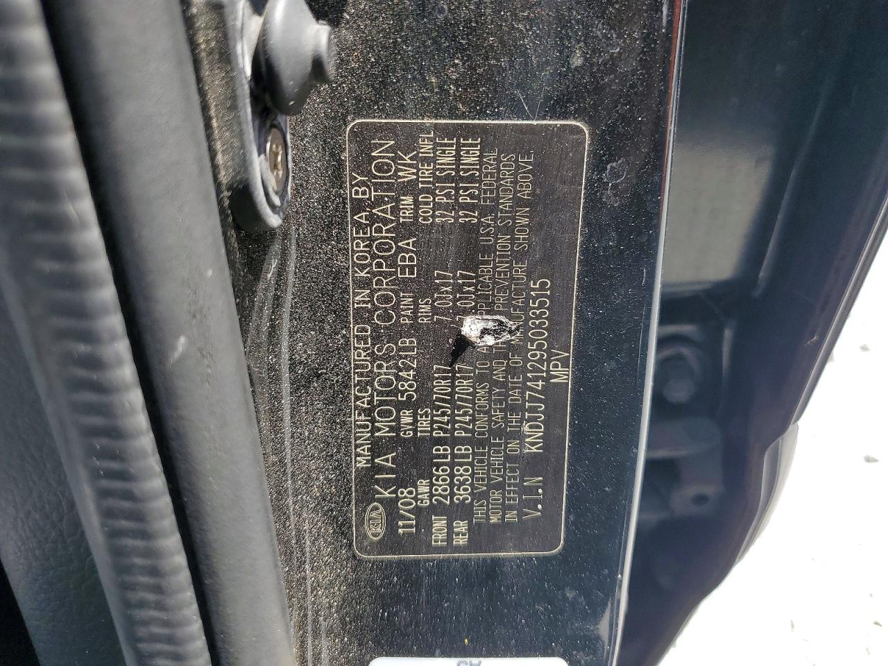 2009 Kia Borrego Lx Black vin: KNDJJ741295033515