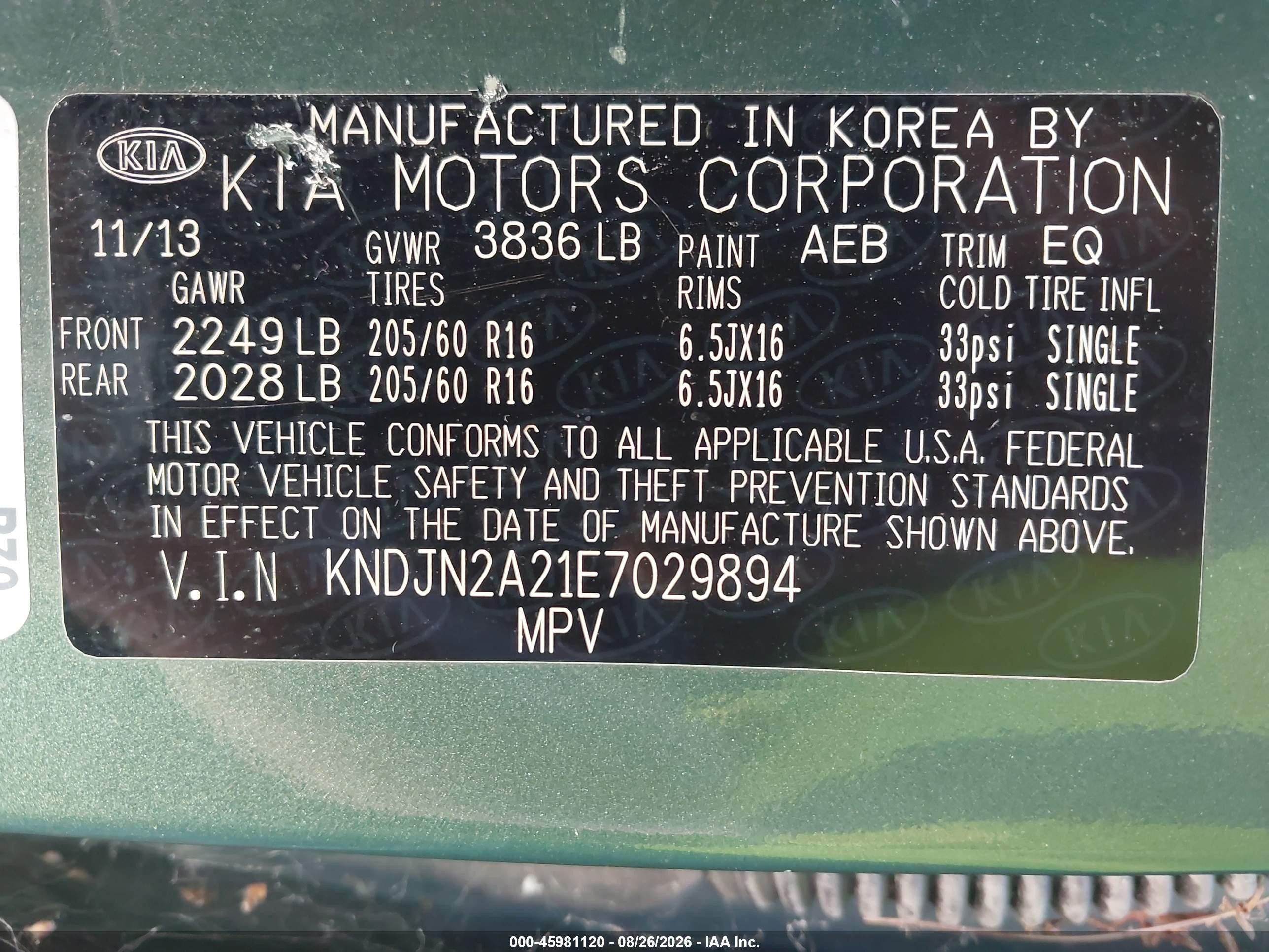 2014 Kia Soul   Green vin: KNDJN2A21E7029894
