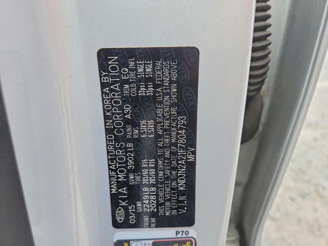 2015 Kia Soul Silver vin: KNDJN2A21F7804793