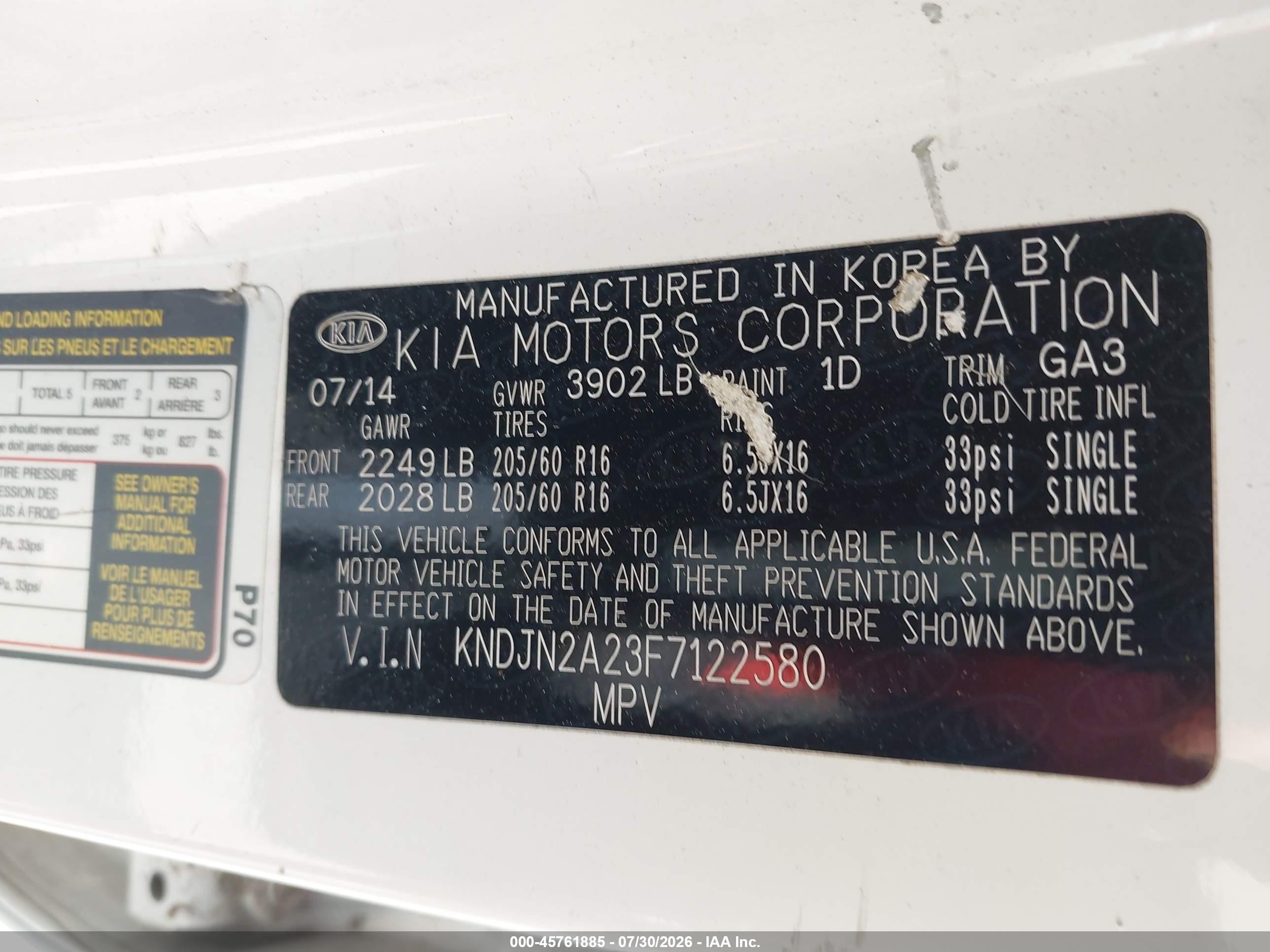 2015 Kia Soul   White vin: KNDJN2A23F7122580
