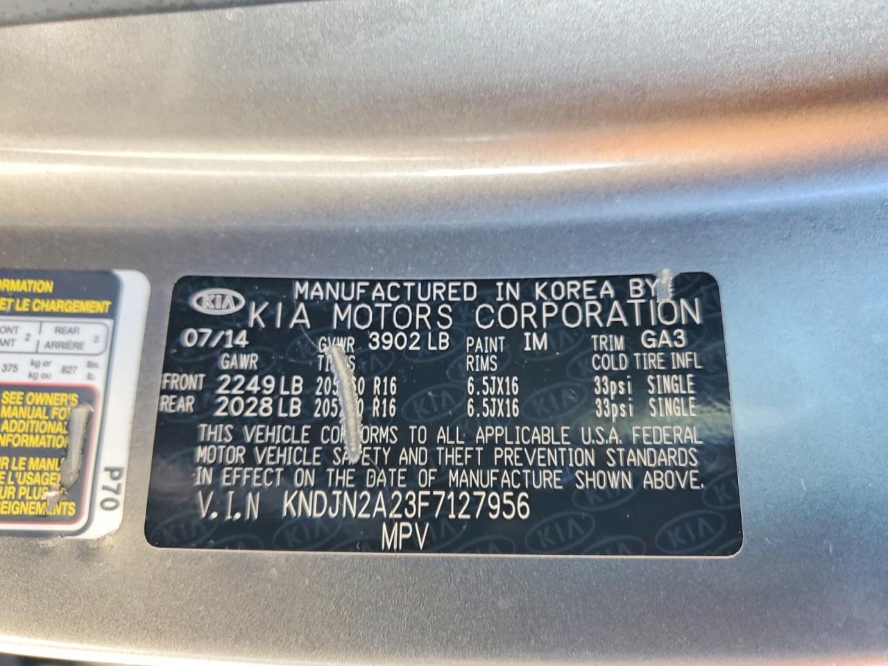 2015 Kia Soul Base Gray vin: KNDJN2A23F7127956