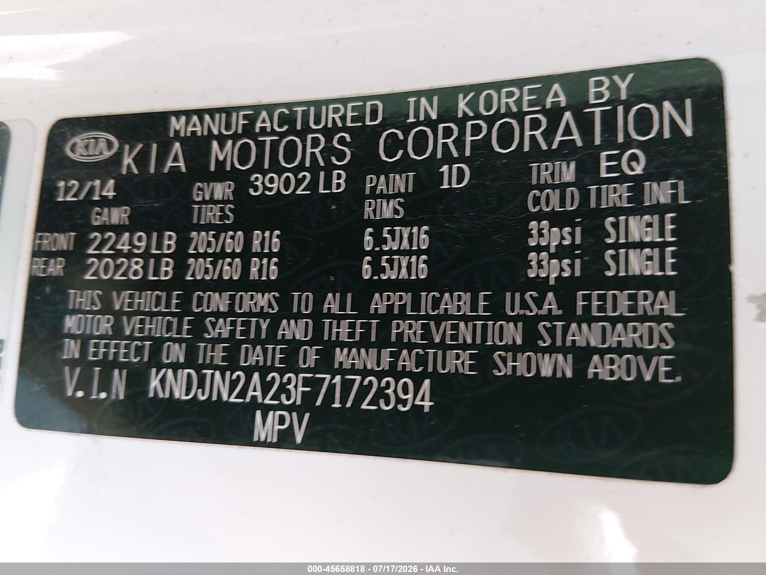 2015 Kia Soul   White vin: KNDJN2A23F7172394