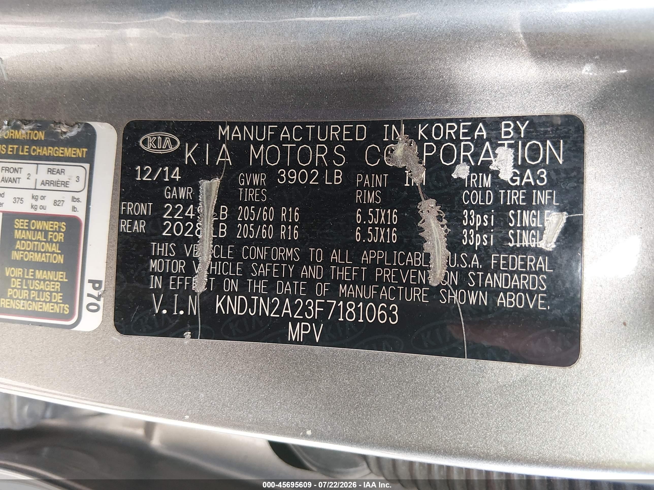 2015 Kia Soul   Gray vin: KNDJN2A23F7181063