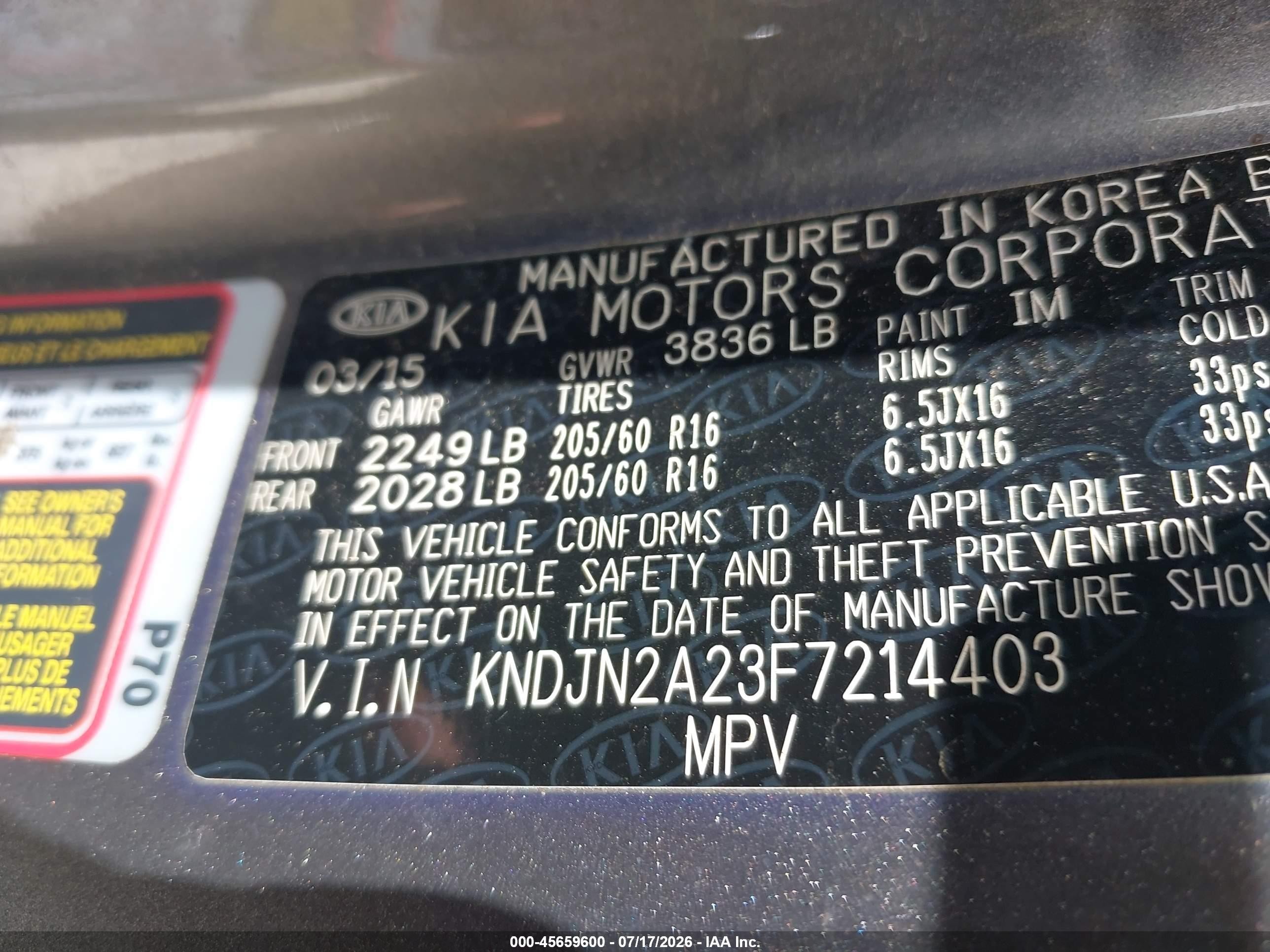 2015 Kia Soul   Gray vin: KNDJN2A23F7214403