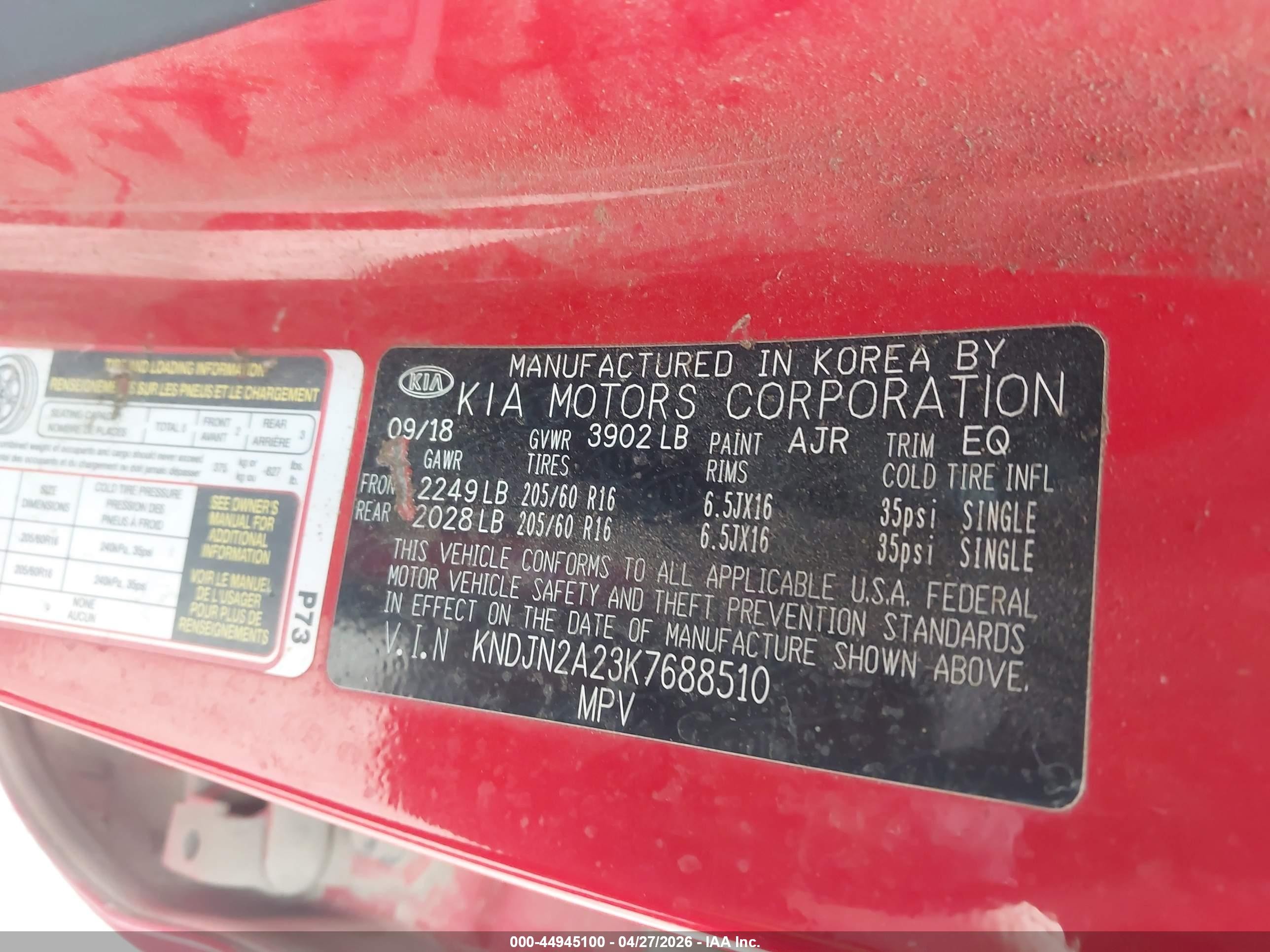 2019 Kia Soul   Red vin: KNDJN2A23K7688510