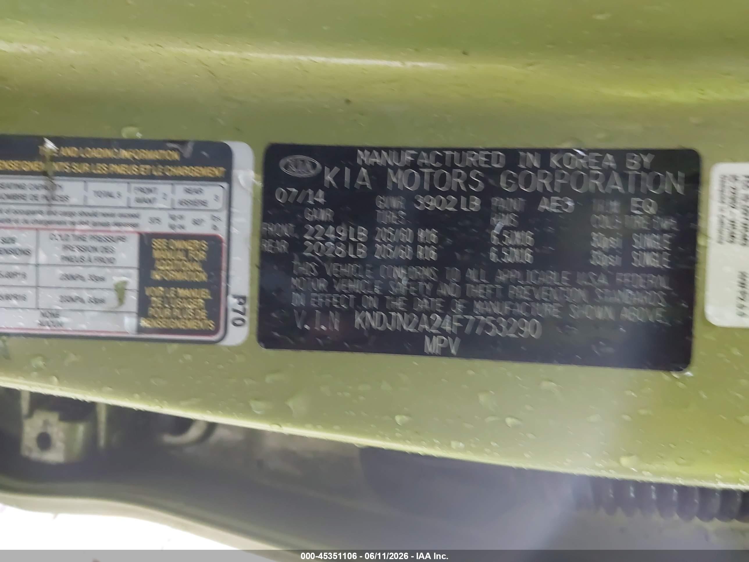 2015 Kia Soul ! Green vin: KNDJN2A24F7753290
