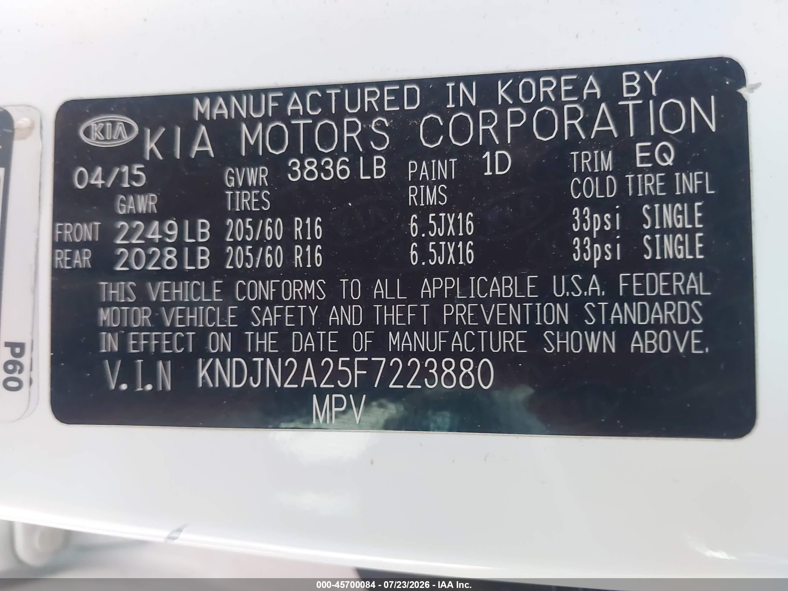 2015 Kia Soul   White vin: KNDJN2A25F7223880