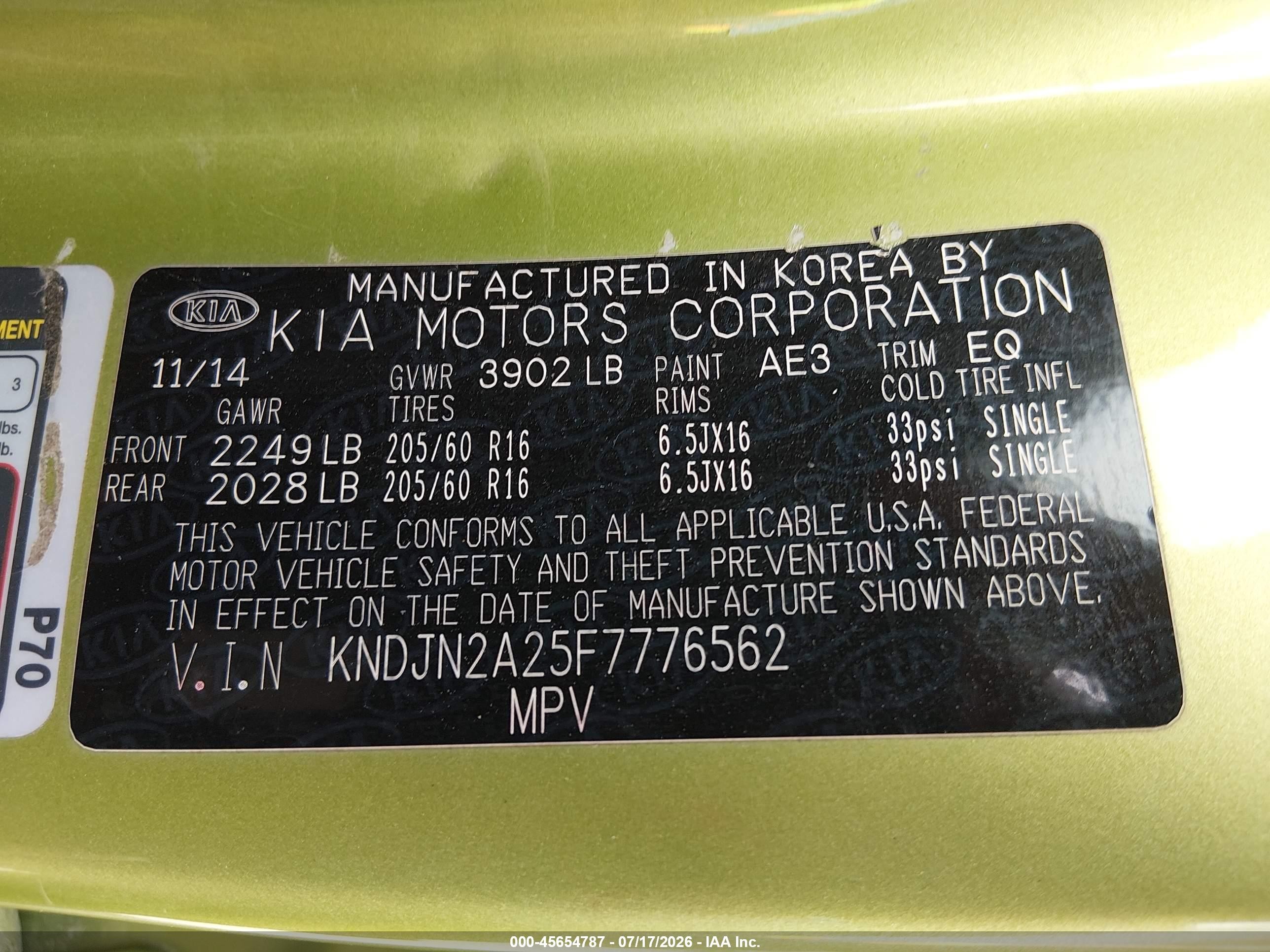 2015 Kia Soul   Green vin: KNDJN2A25F7776562