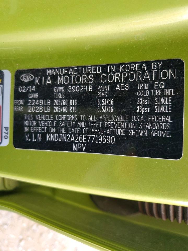 2014 Kia Soul Base Green vin: KNDJN2A26E7719690
