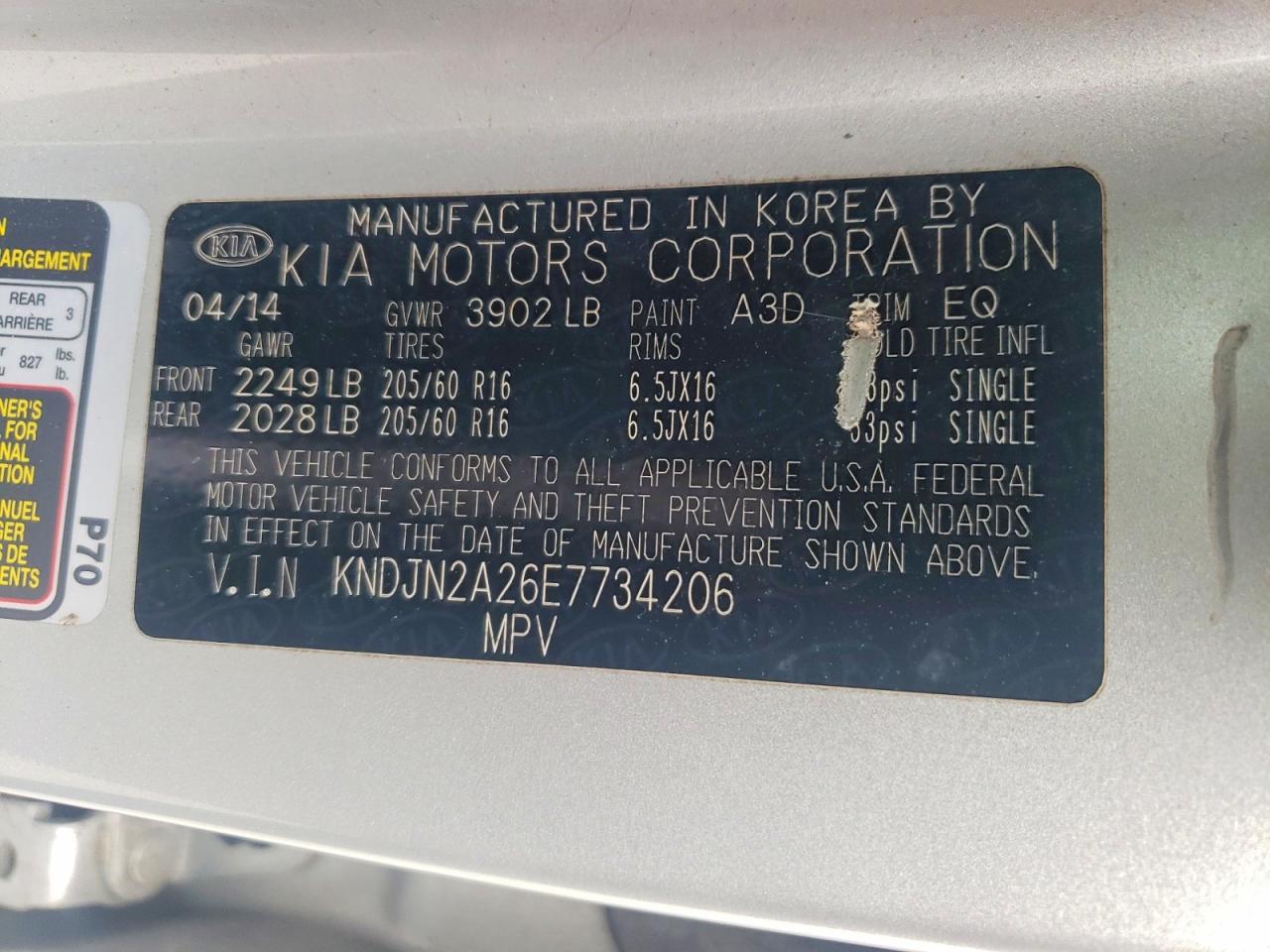 2014 Kia Soul Base Silver vin: KNDJN2A26E7734206