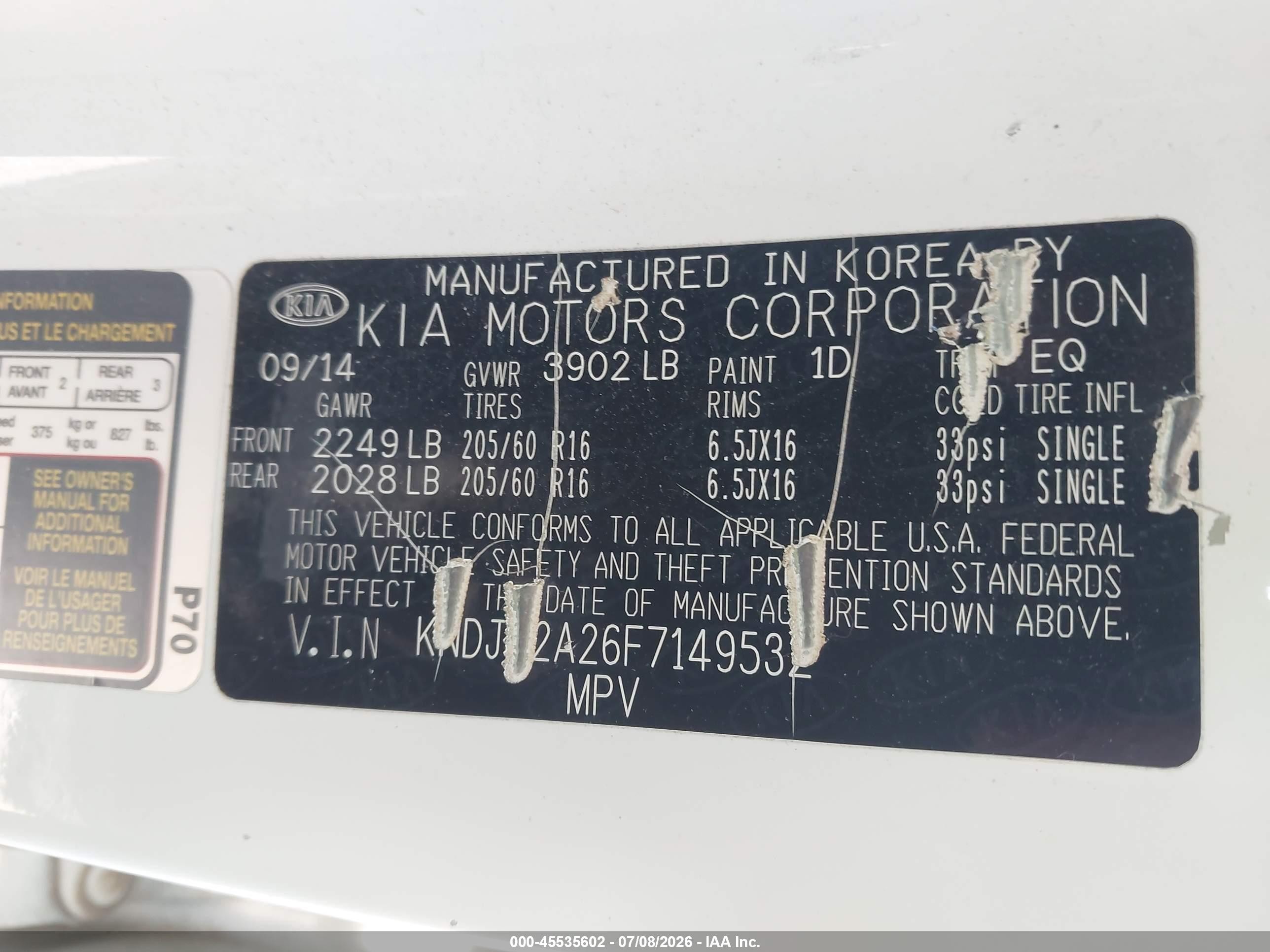 2015 Kia Soul   White vin: KNDJN2A26F7149532