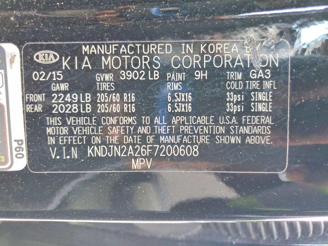 2015 Kia Soul Base Black vin: KNDJN2A26F7200608