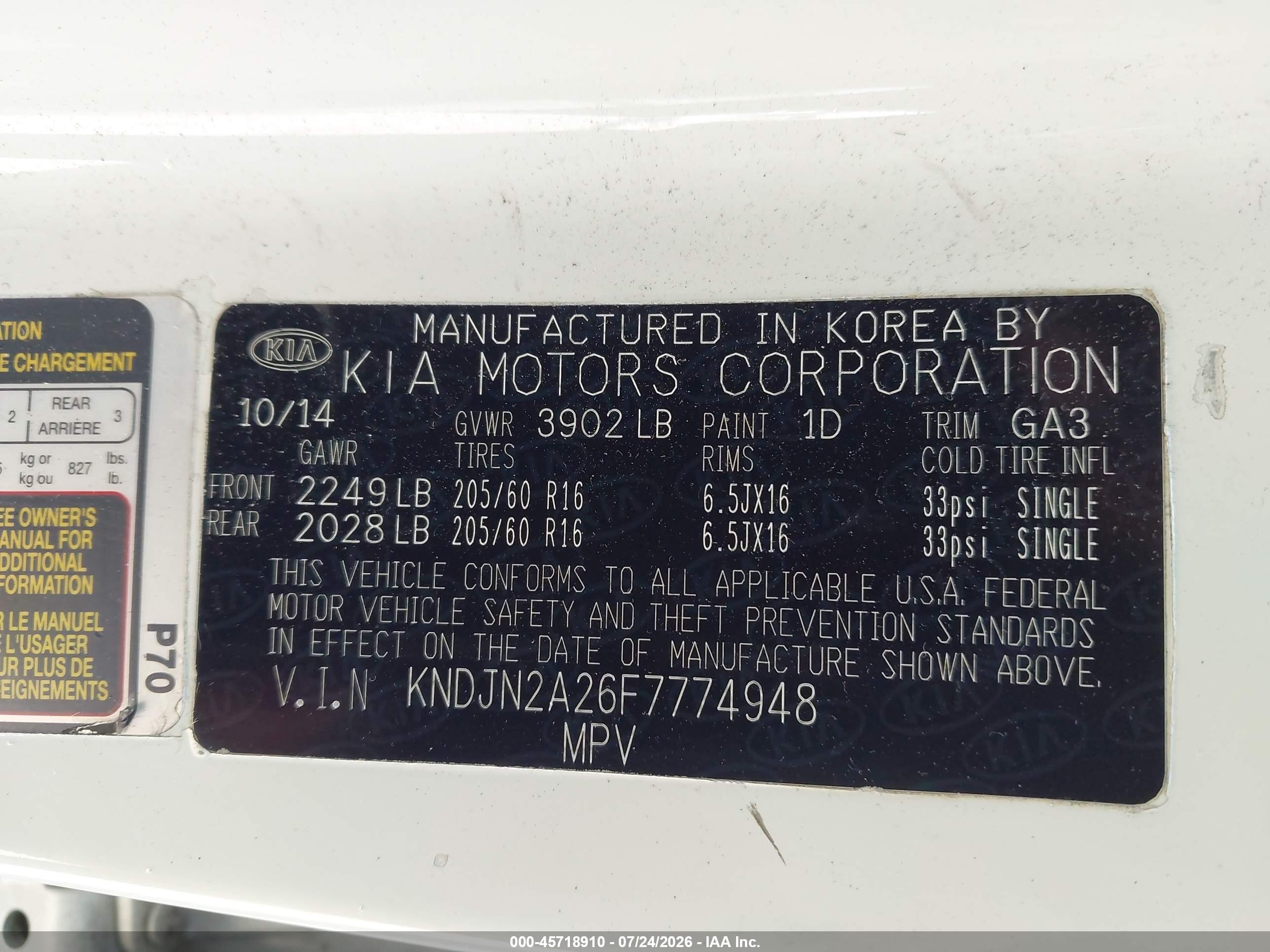2015 Kia Soul   White vin: KNDJN2A26F7774948