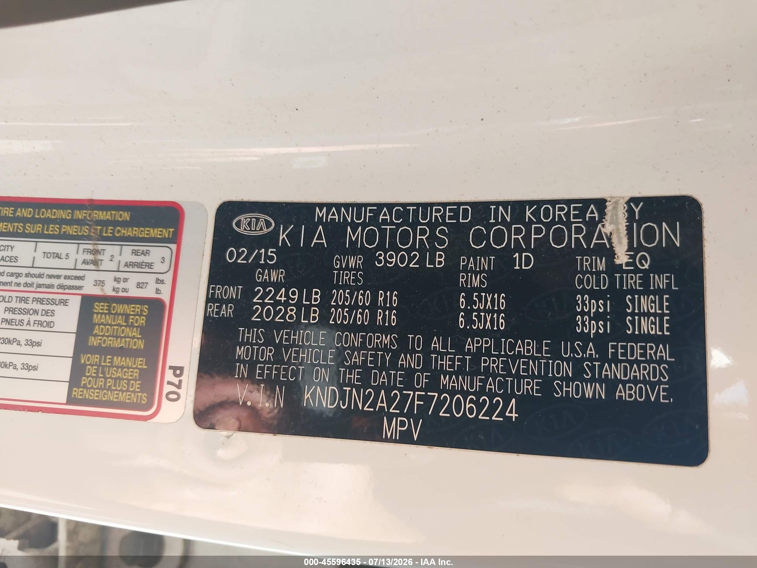2015 Kia Soul   White vin: KNDJN2A27F7206224
