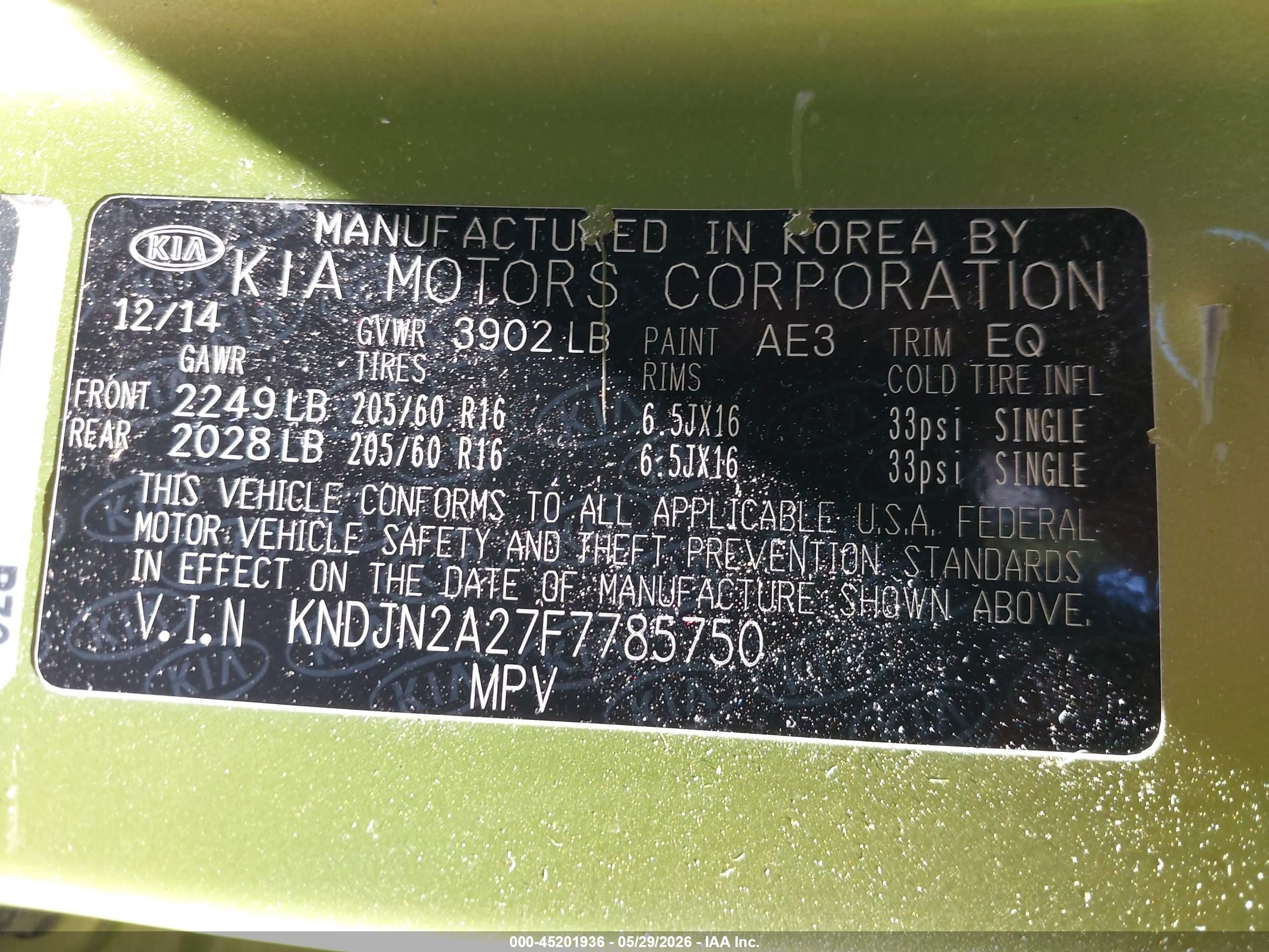 2015 Kia Soul Green vin: KNDJN2A27F7785750