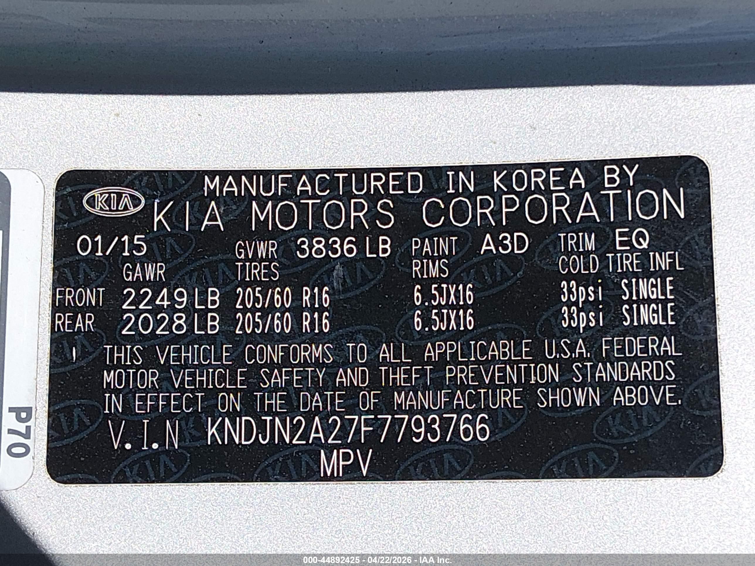 2015 Kia Soul   Gray vin: KNDJN2A27F7793766