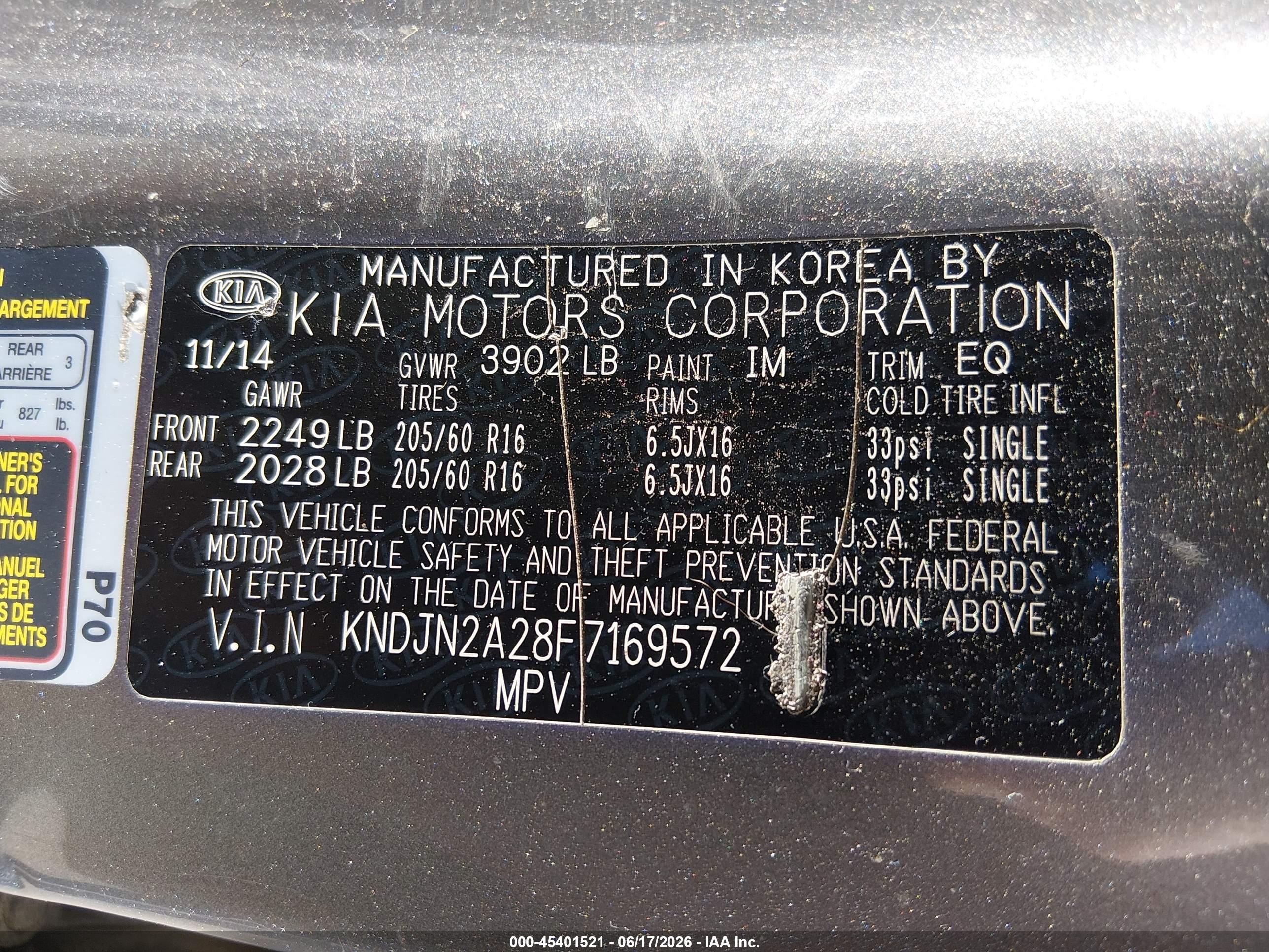 2015 Kia Soul   Gray vin: KNDJN2A28F7169572