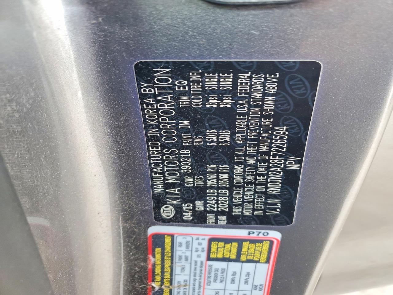 2015 Kia Soul Base Gray vin: KNDJN2A28F7226594