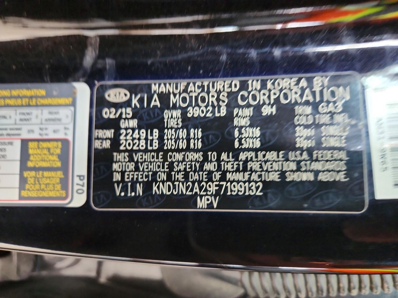 2015 Kia Soul Base Black vin: KNDJN2A29F7199132