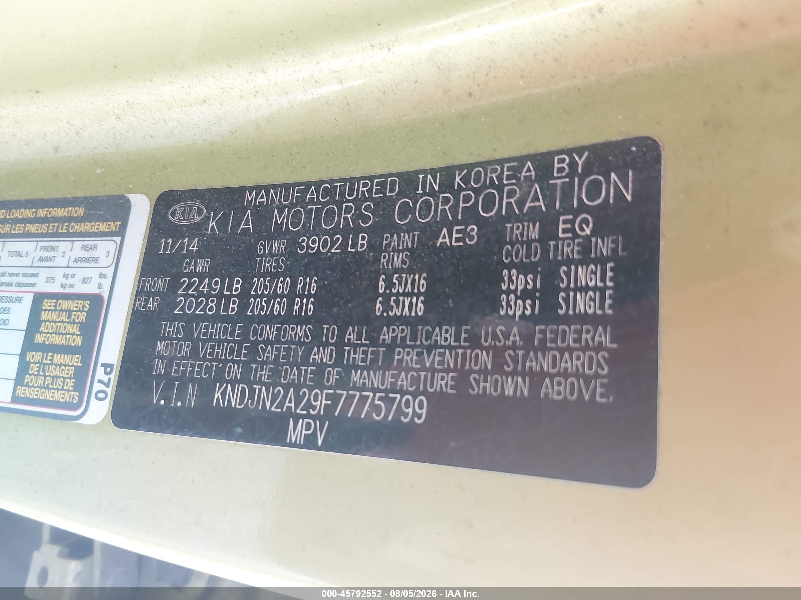 2015 Kia Soul   Green vin: KNDJN2A29F7775799