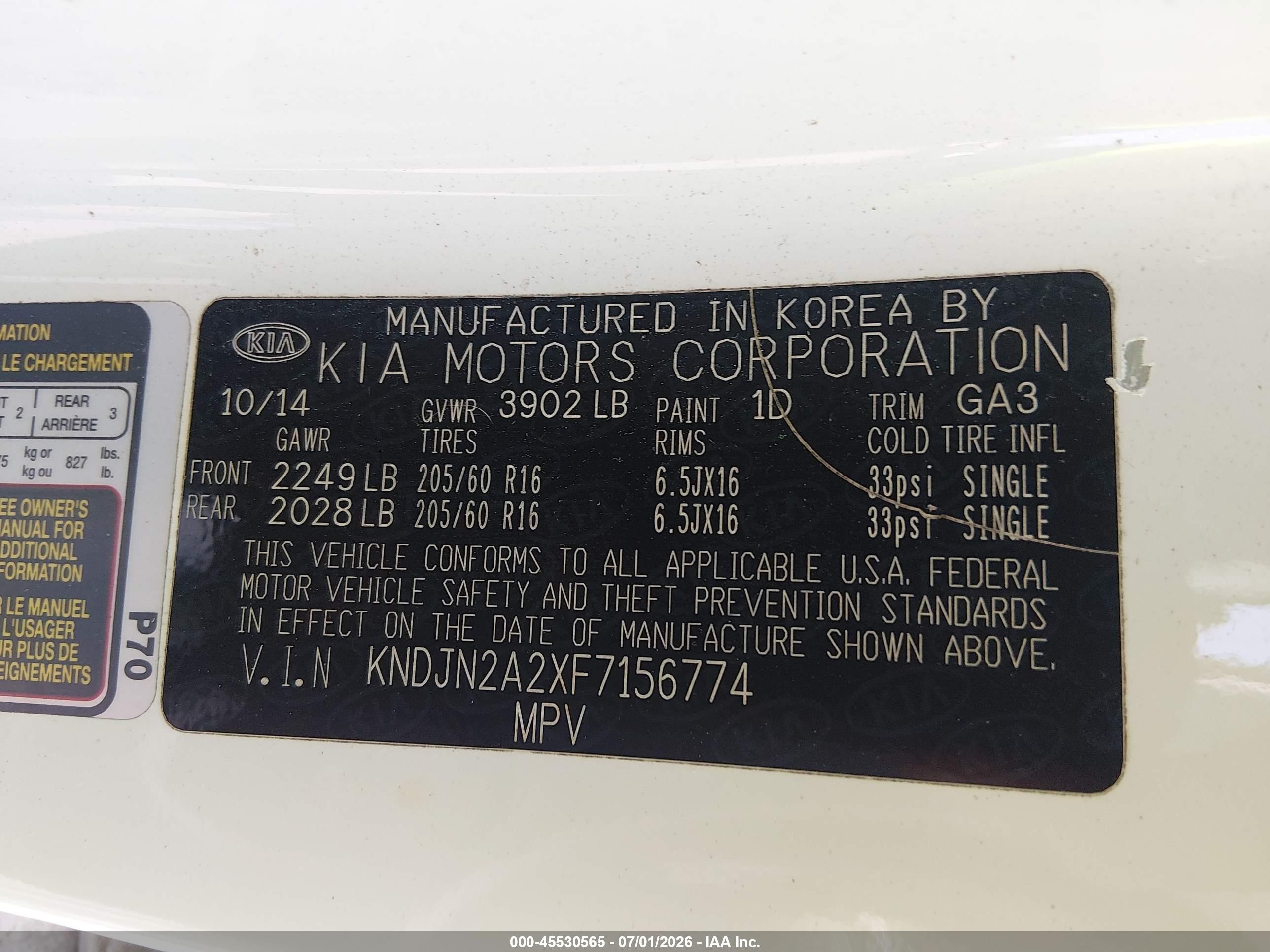 2015 Kia Soul   White vin: KNDJN2A2XF7156774