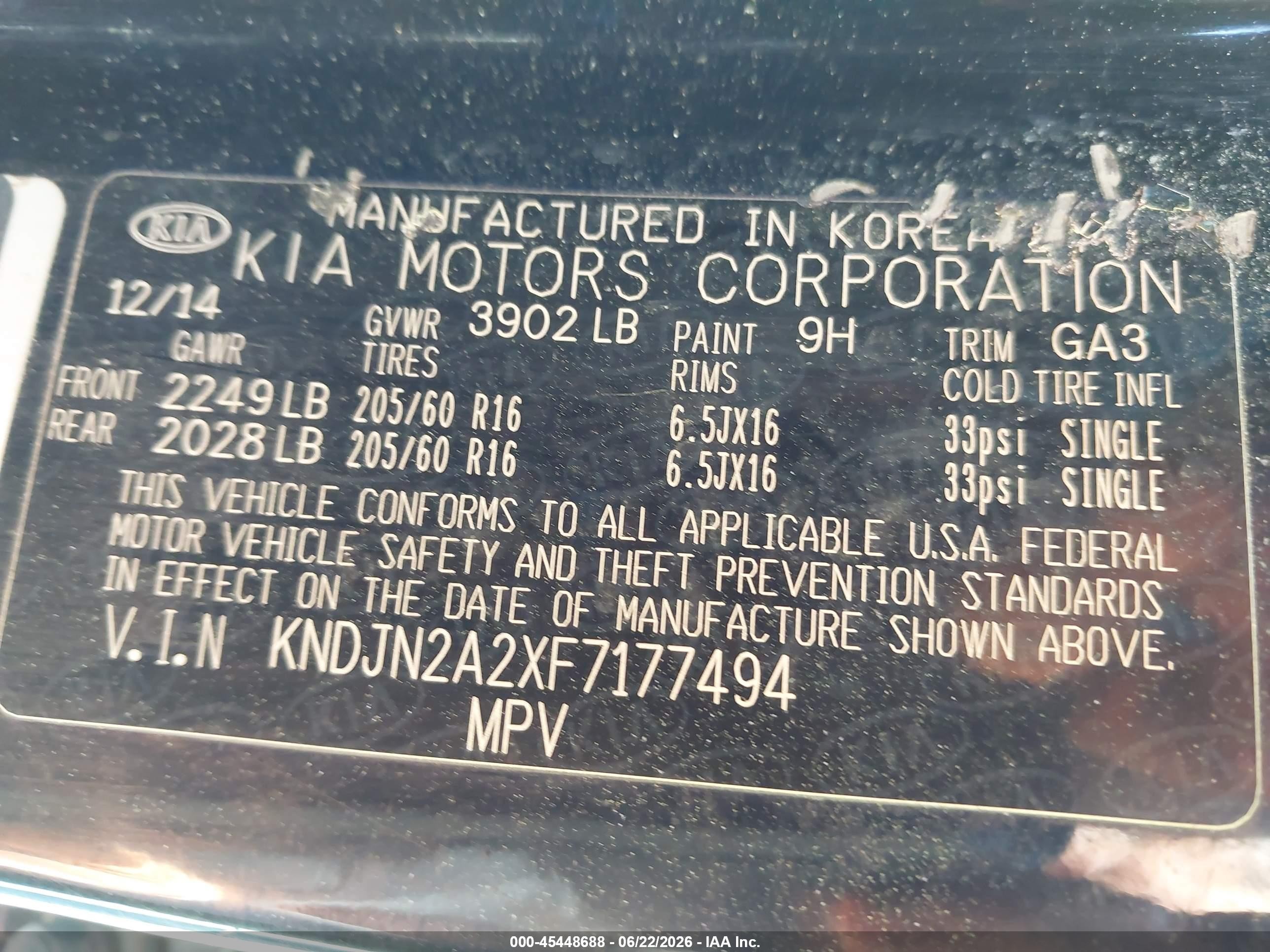 2015 Kia Soul   Черный vin: KNDJN2A2XF7177494