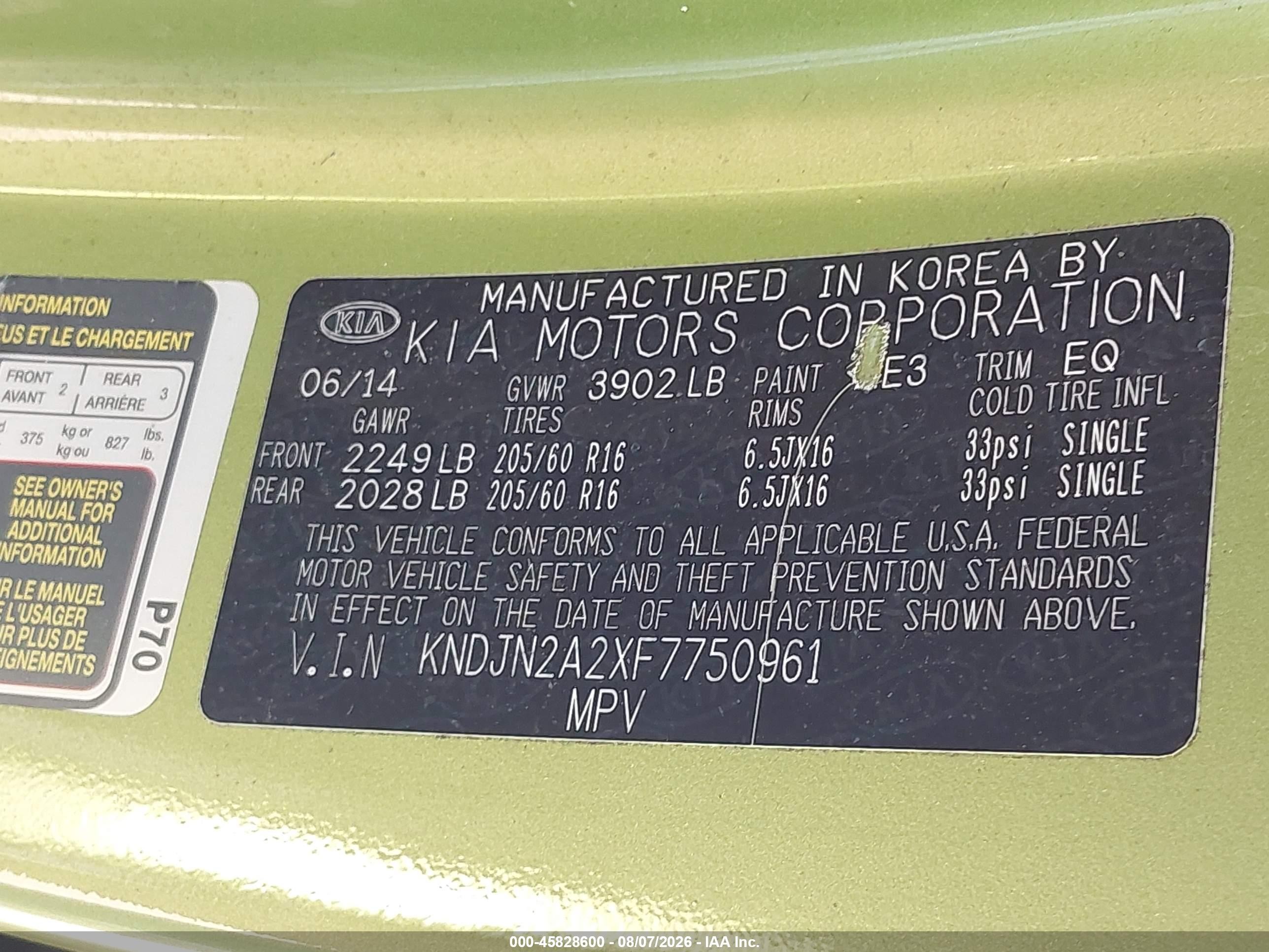 2015 Kia Soul   Green vin: KNDJN2A2XF7750961
