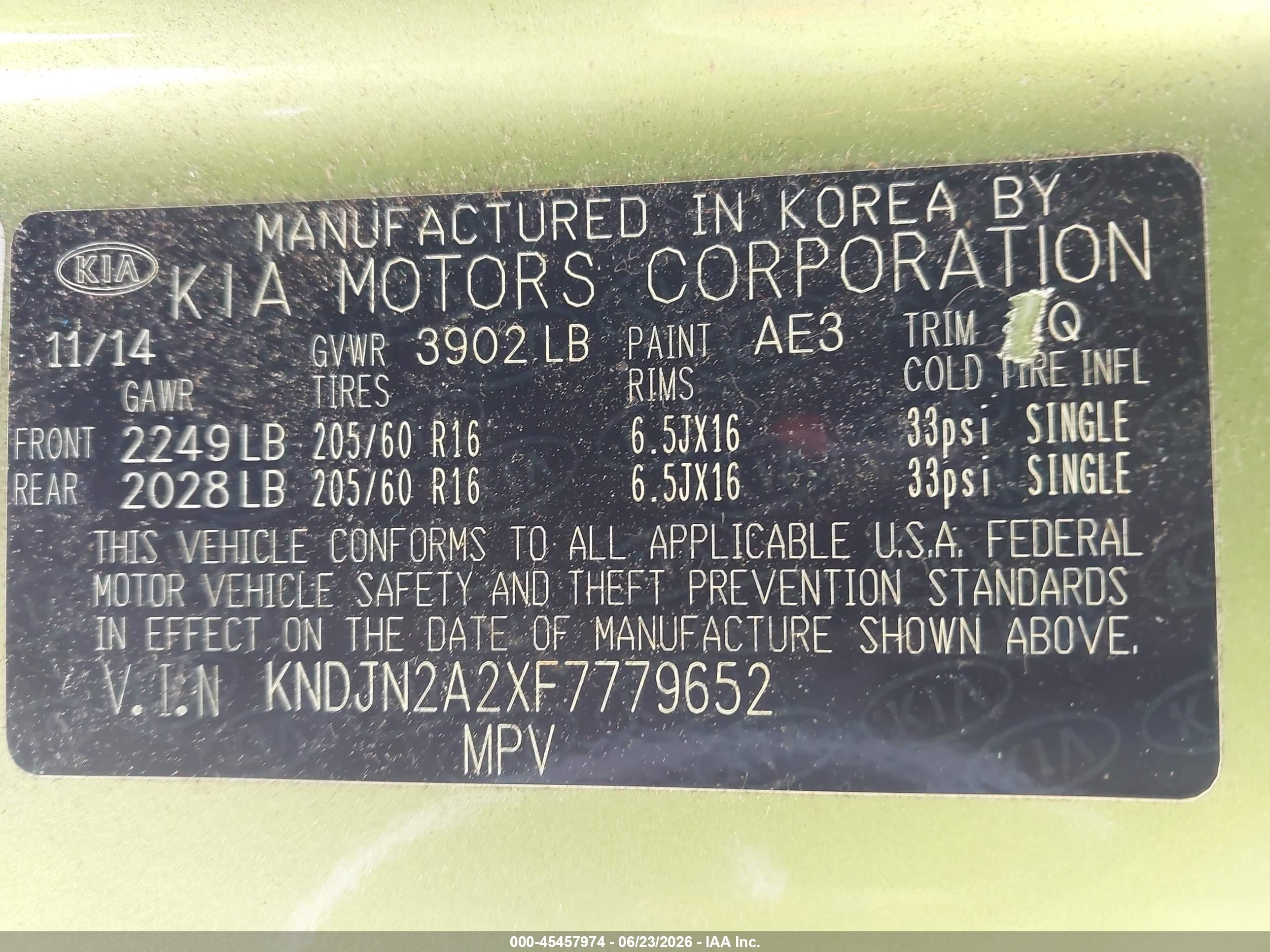 2015 Kia Soul   Green vin: KNDJN2A2XF7779652