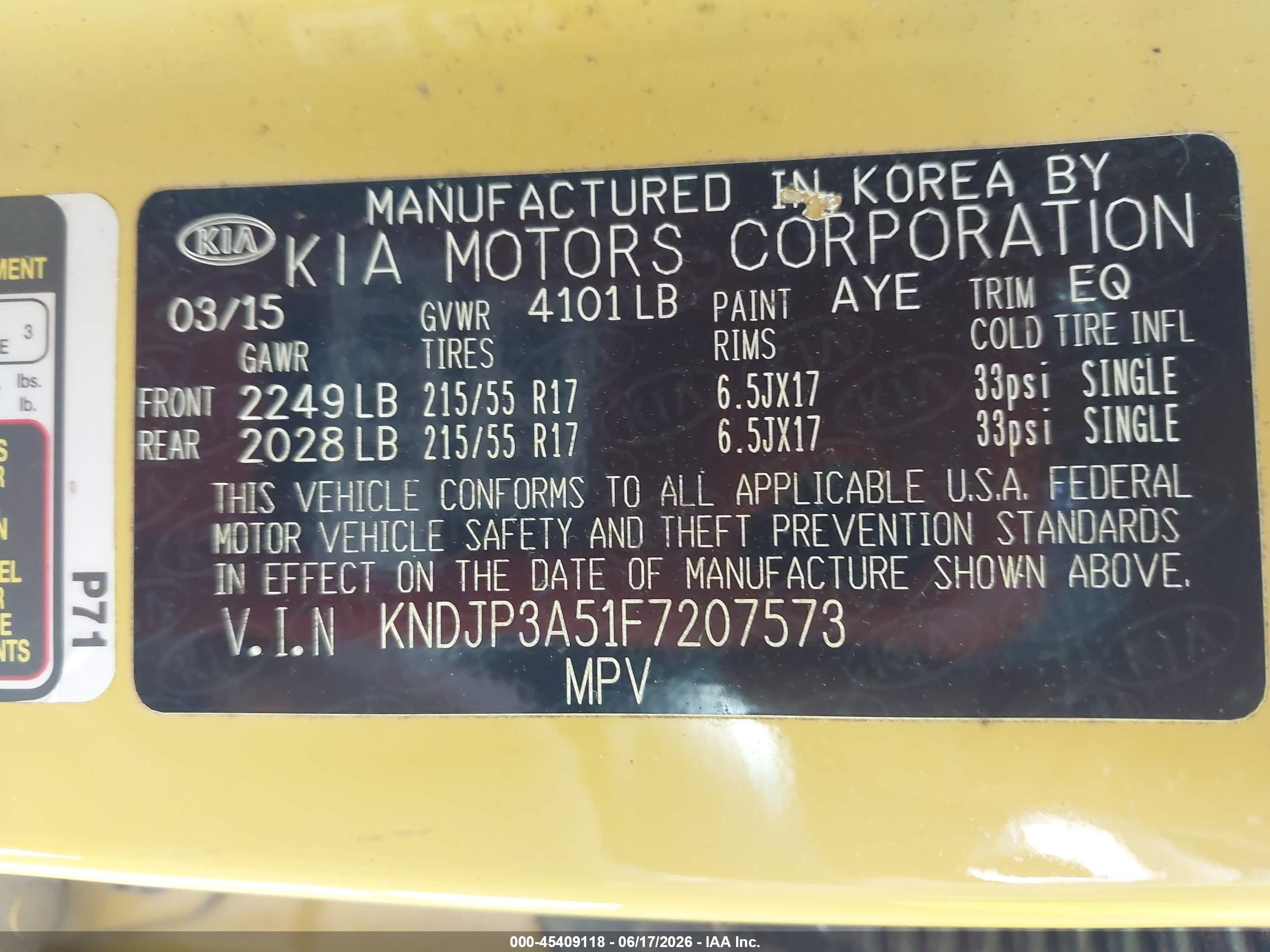 2015 Kia Soul + Yellow vin: KNDJP3A51F7207573