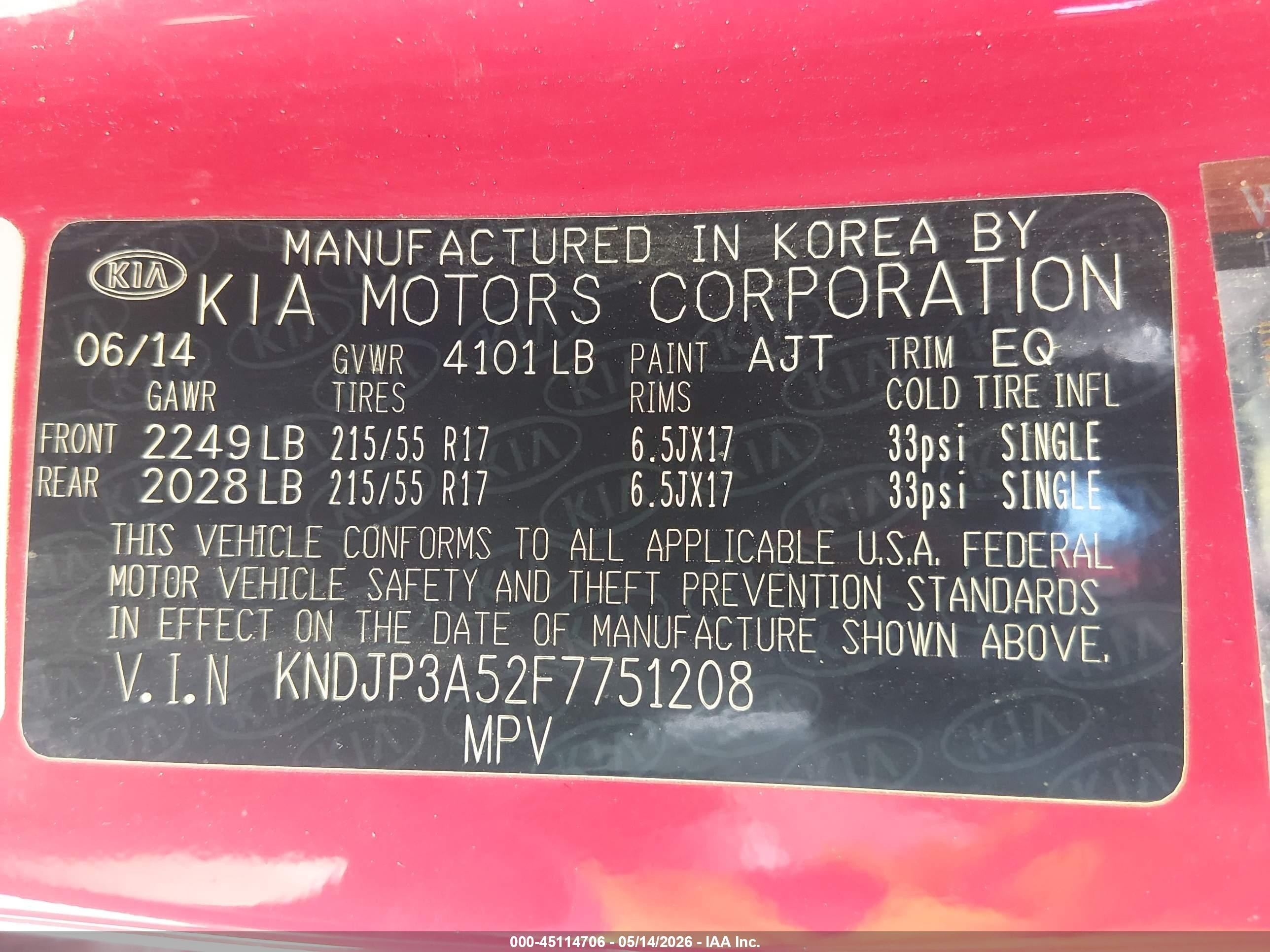 2015 Kia Soul + Red vin: KNDJP3A52F7751208