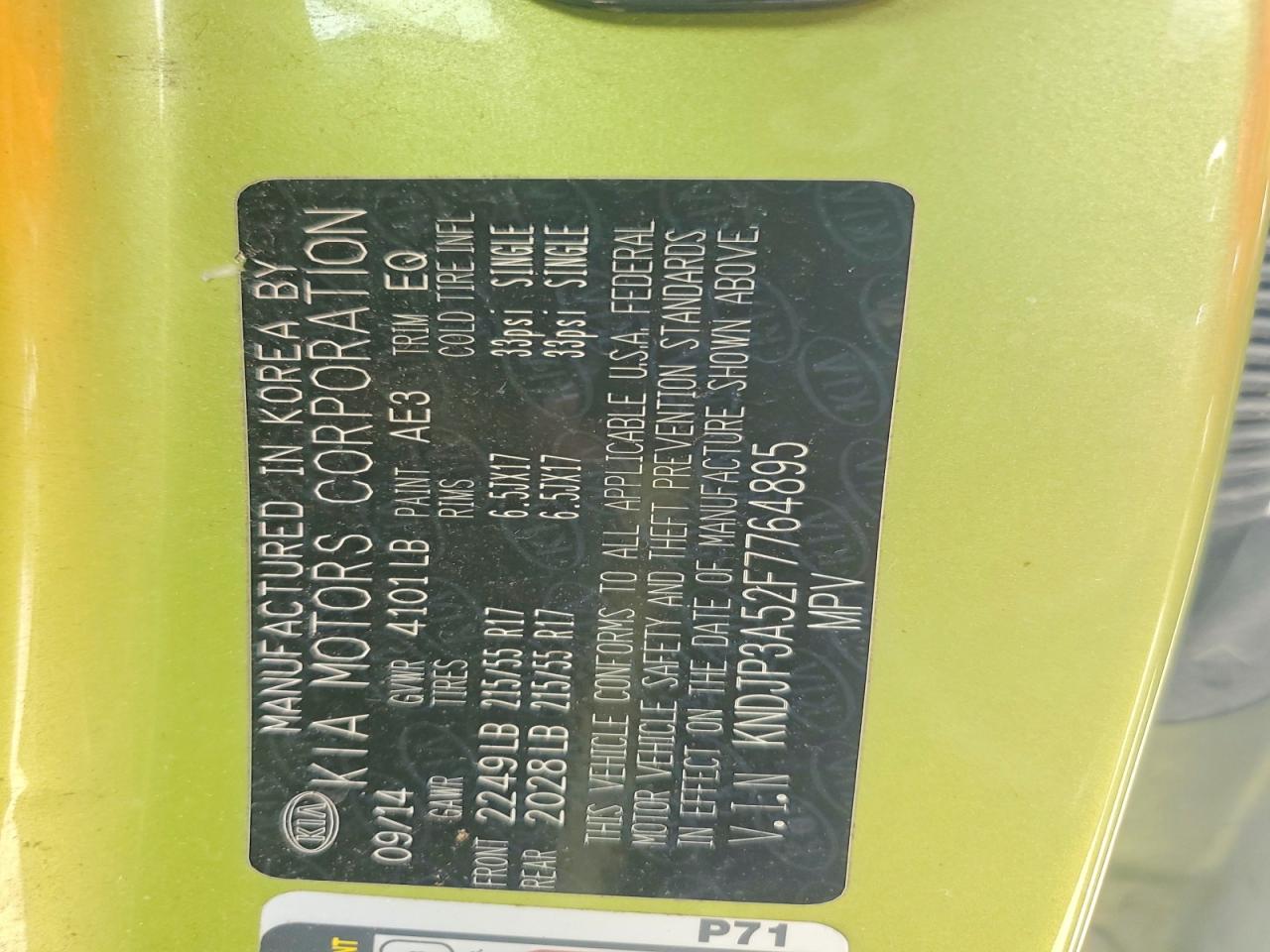 2015 Kia Soul + Green vin: KNDJP3A52F7764895