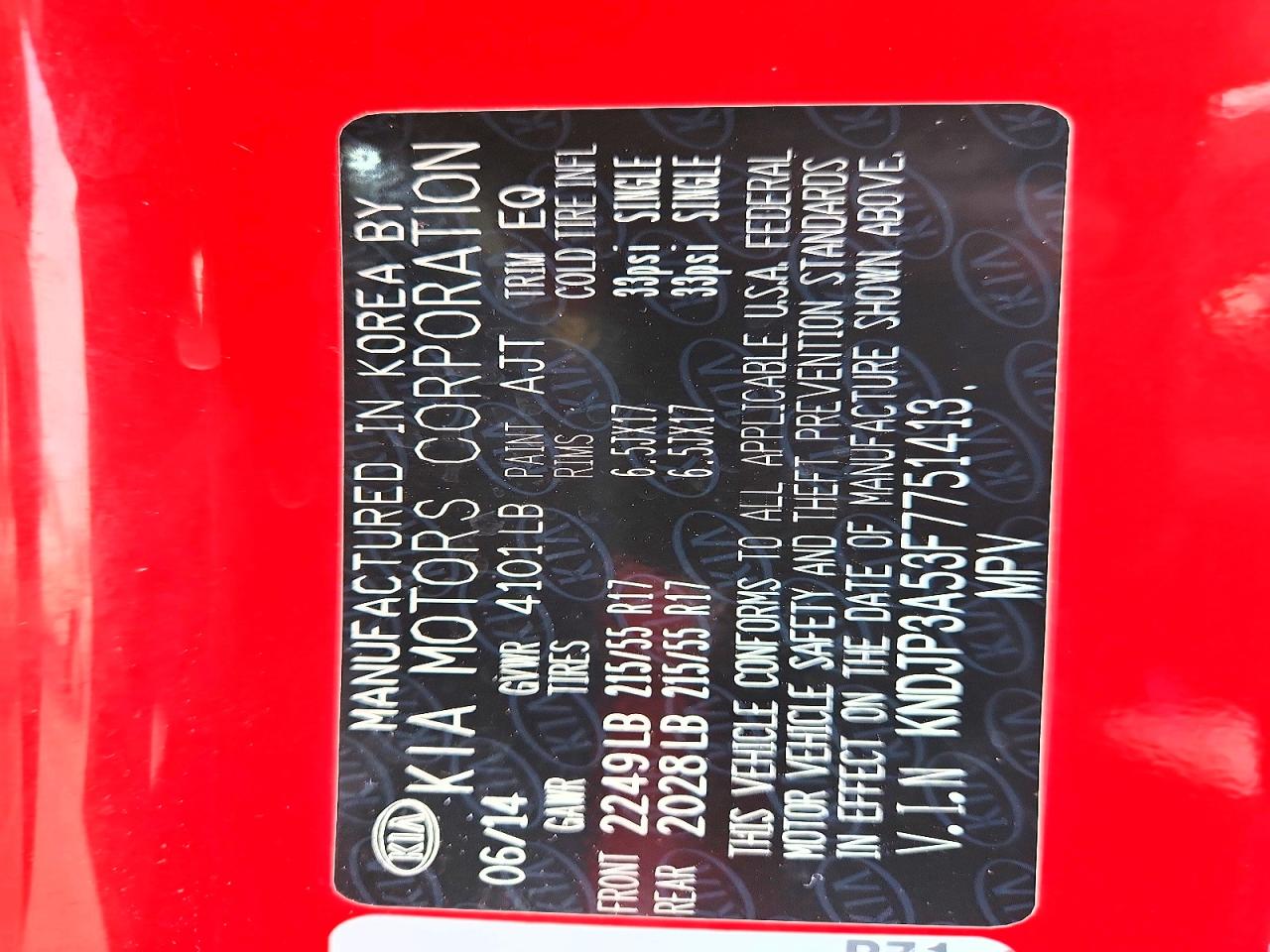 2015 Kia Soul + Red vin: KNDJP3A53F7751413