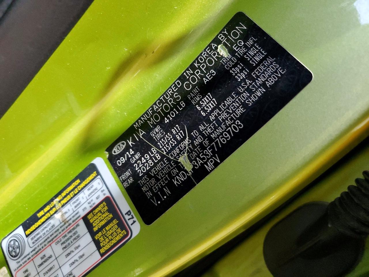 2015 Kia Soul + Green vin: KNDJP3A53F7769703