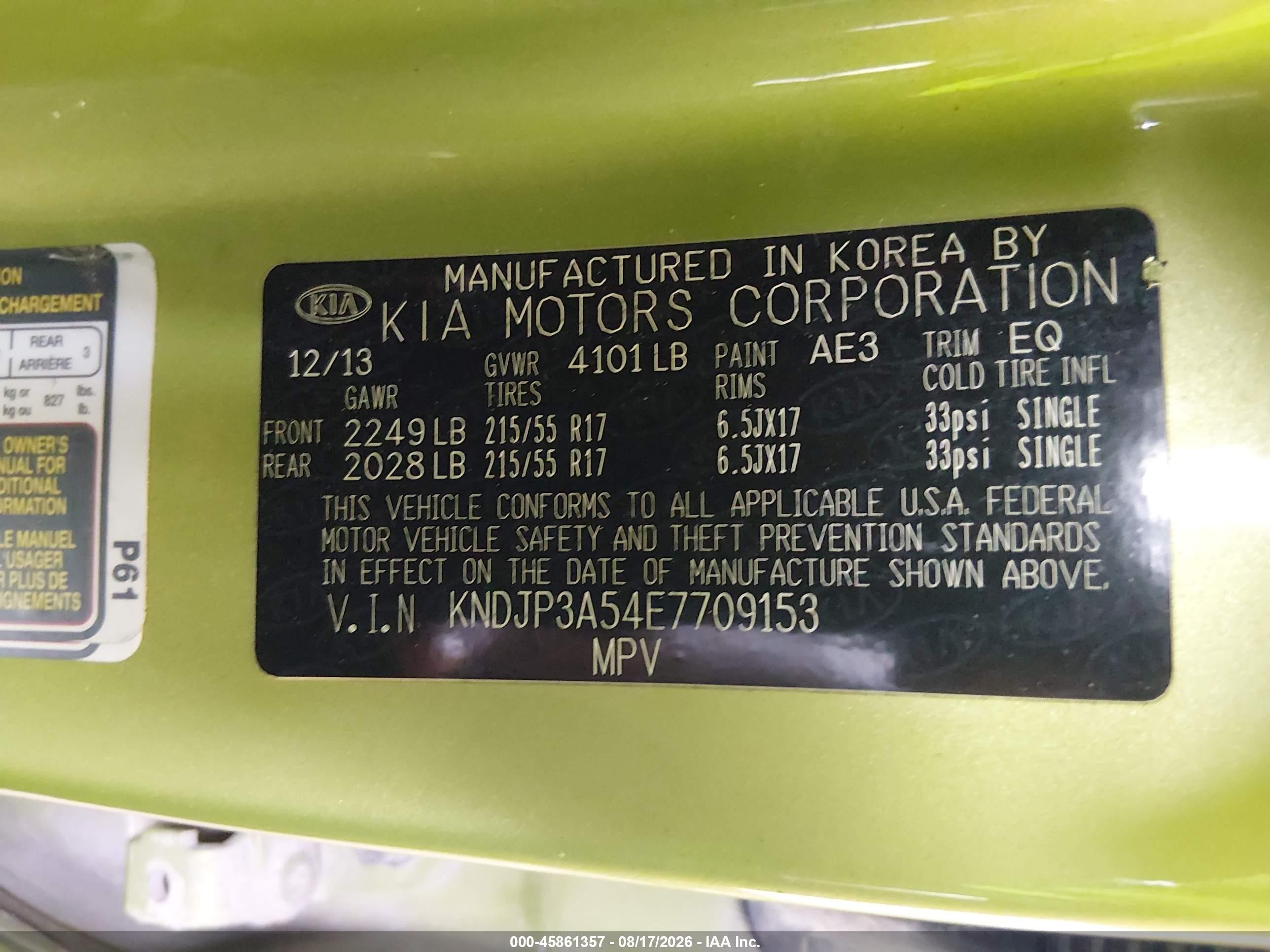 2014 Kia Soul + Green vin: KNDJP3A54E7709153
