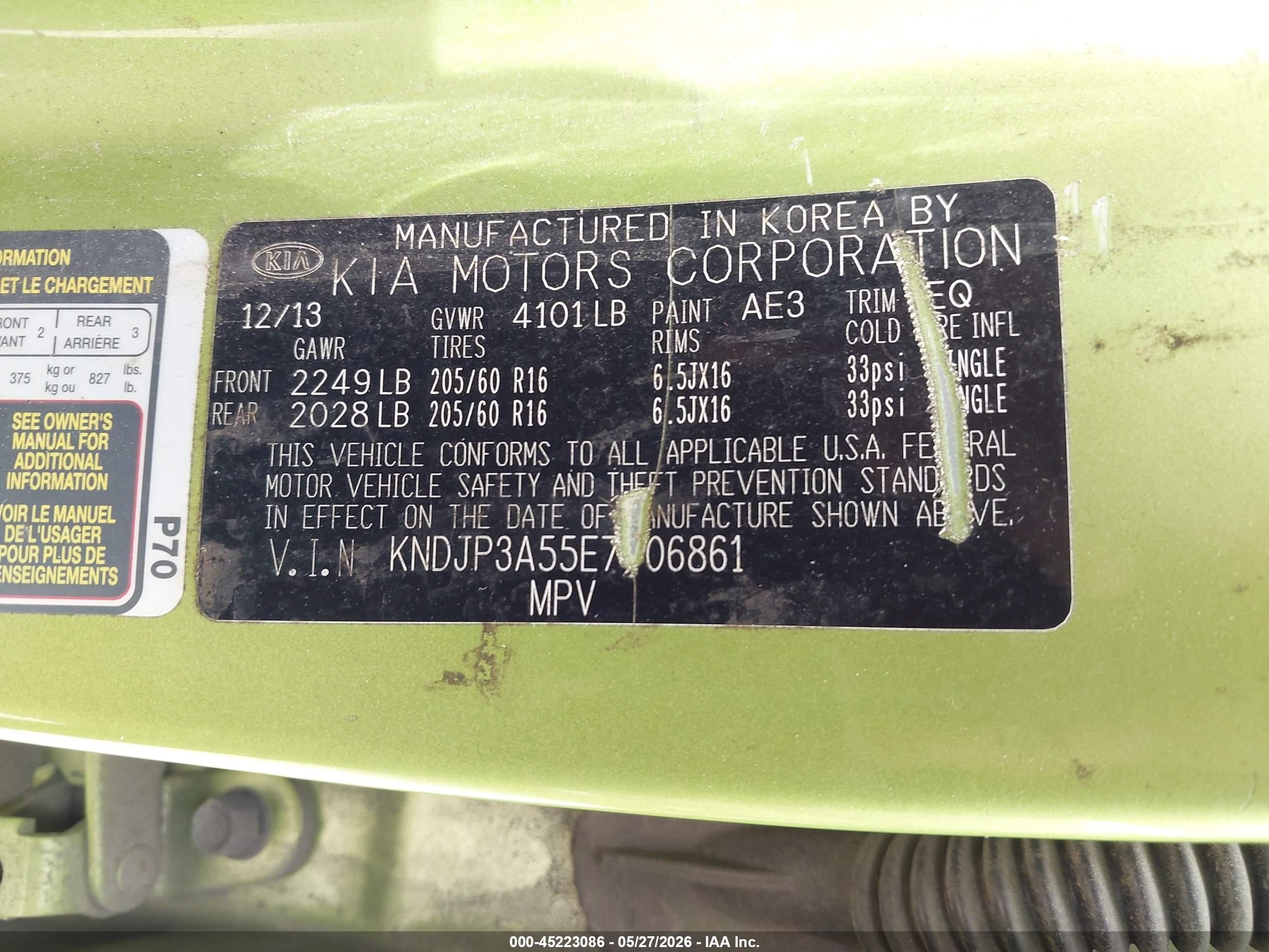 2014 Kia Soul + Green vin: KNDJP3A55E7706861