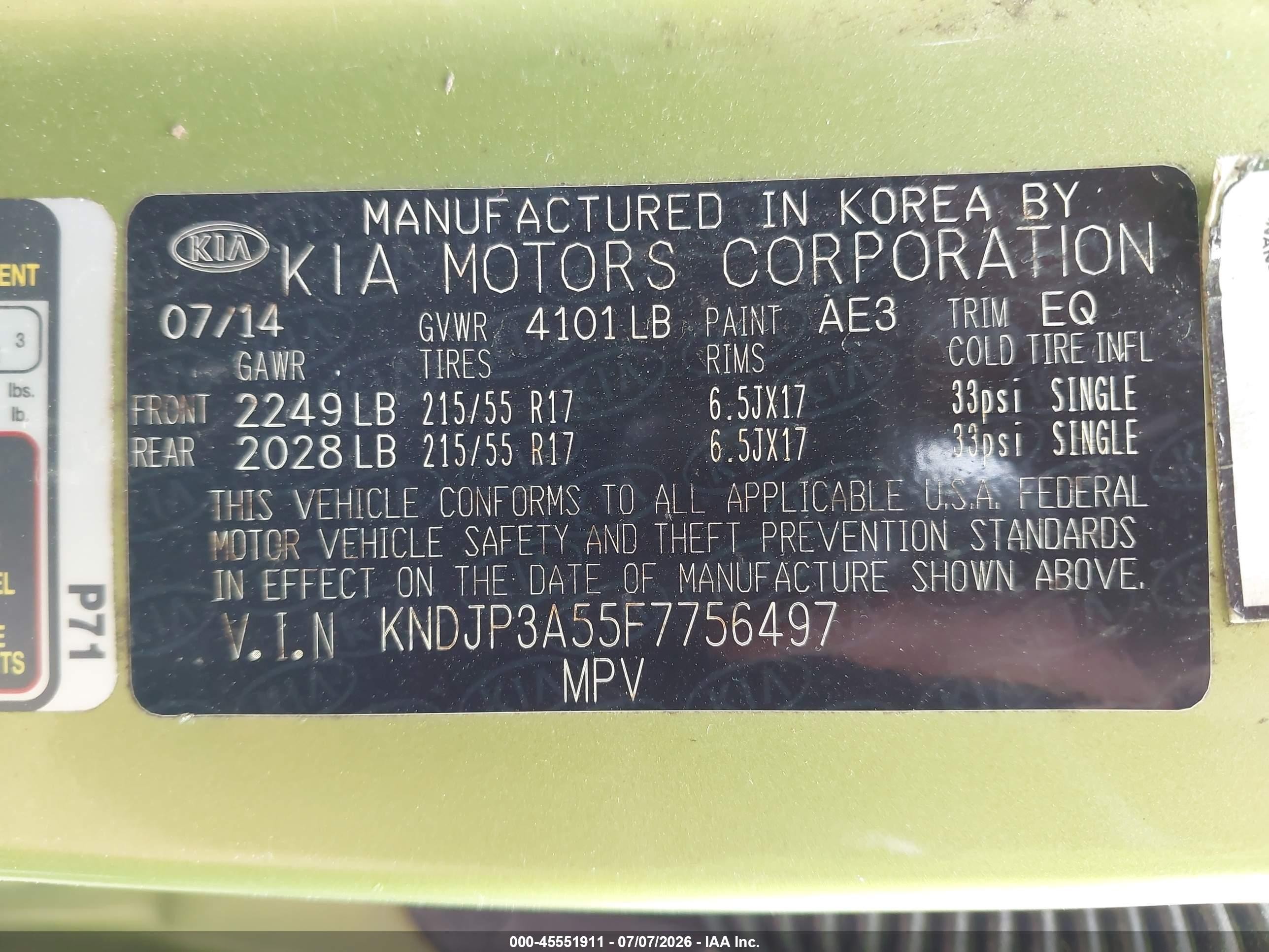 2015 Kia Soul + Green vin: KNDJP3A55F7756497