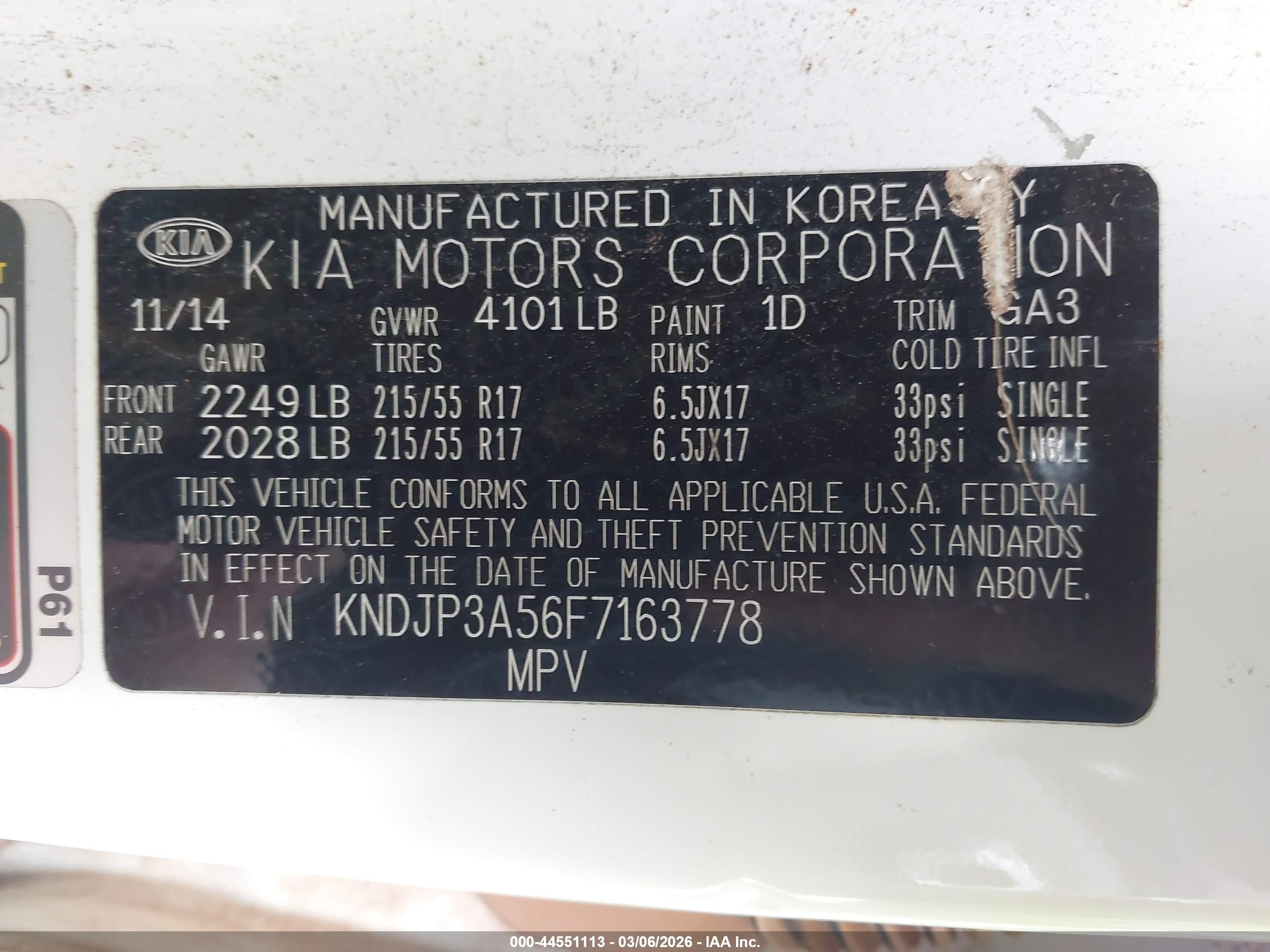 2015 Kia Soul + Белый vin: KNDJP3A56F7163778